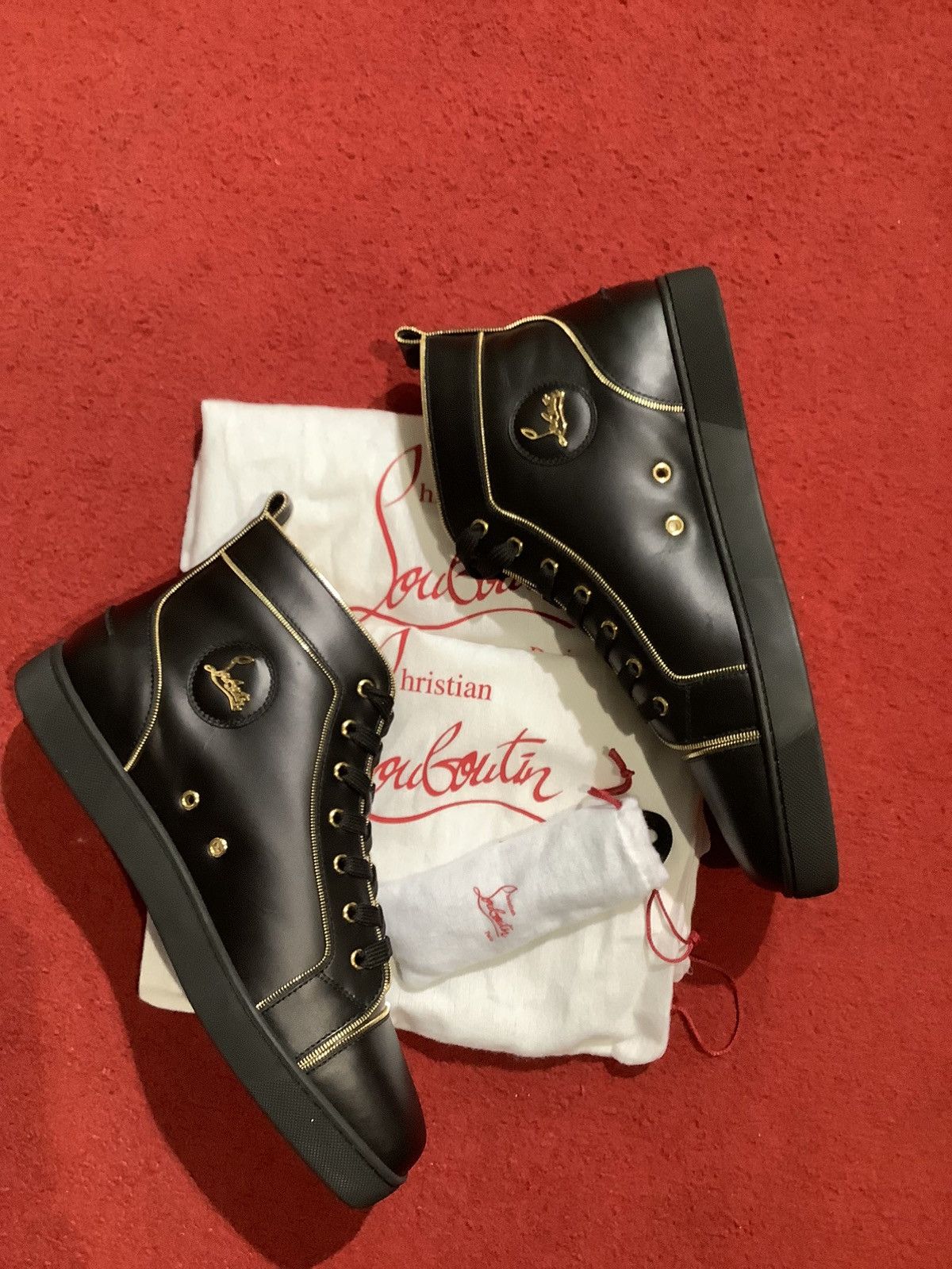 Christian Louboutin Louis Z Flat Black Leather High Top Trainers Size US 13 / EU 46 - 14 Thumbnail