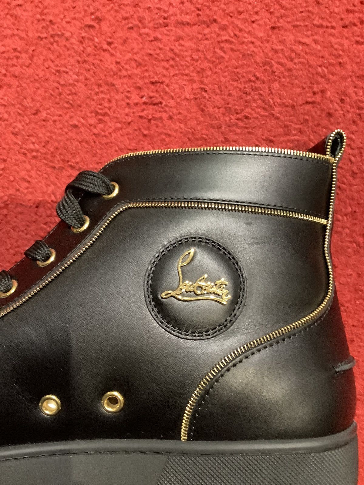 Christian Louboutin Louis Z Flat Black Leather High Top Trainers Size US 13 / EU 46 - 10 Thumbnail