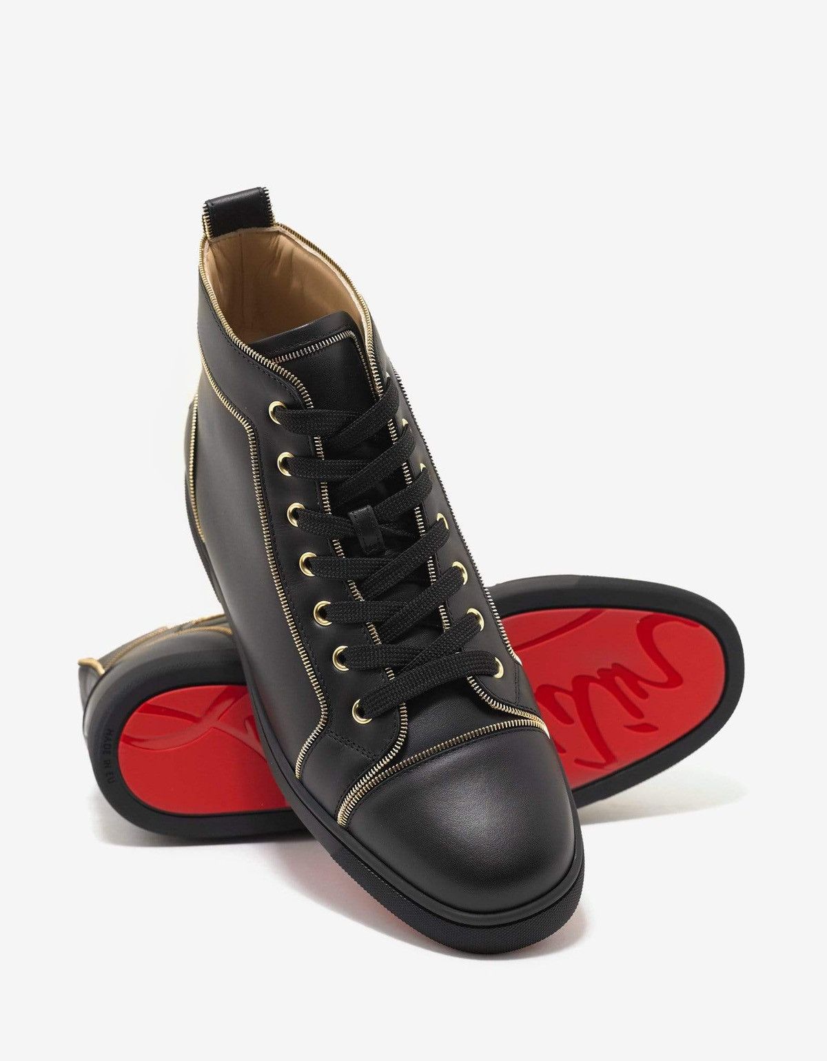 Christian Louboutin Louis Z Flat Black Leather High Top Trainers Size US 13 / EU 46 - 6 Thumbnail