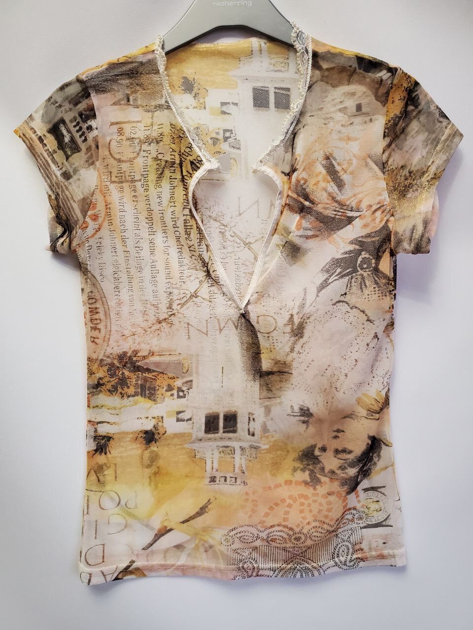 Designer Shirt Women’s Rust Sheer Ruffle Feminine Romantic Top Size S / US 4 / IT 40 - 1 Thumbnail