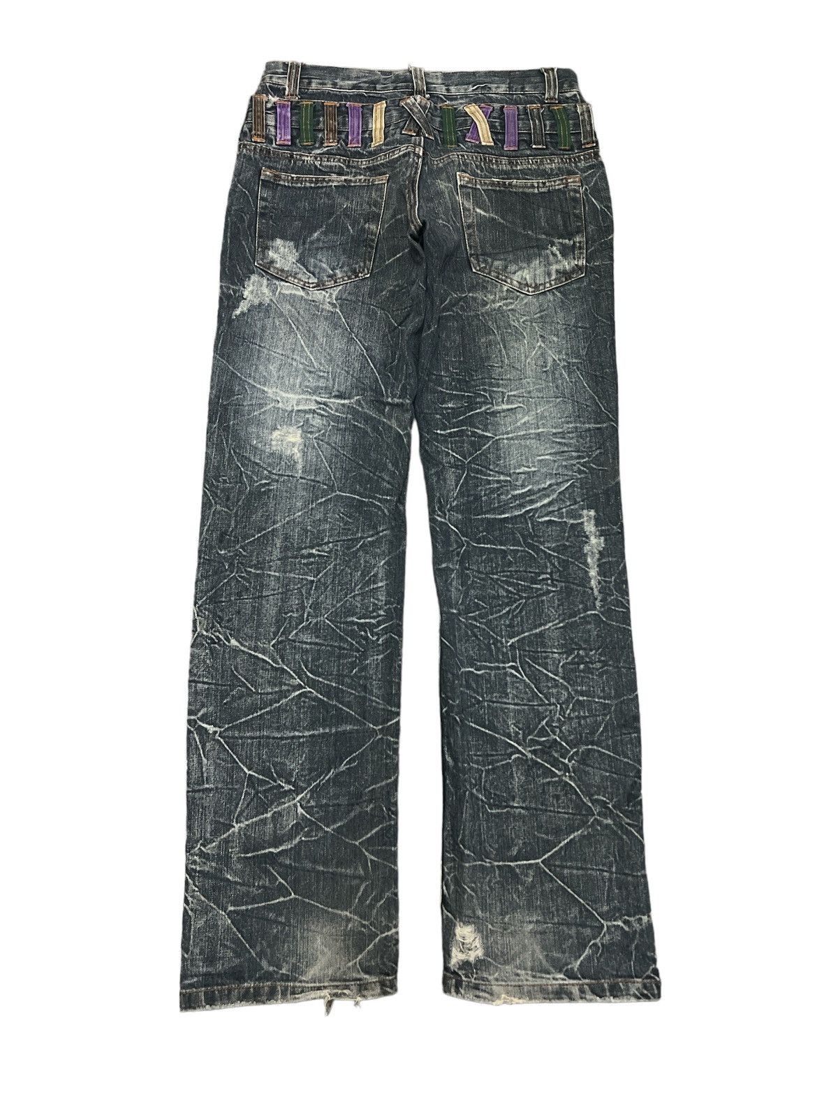 Japanese Brand THRASHED DOUBLE WAIST NYLAUS DISTRESSED DENIM PANTS Size US 30 / EU 46 - 5 Thumbnail