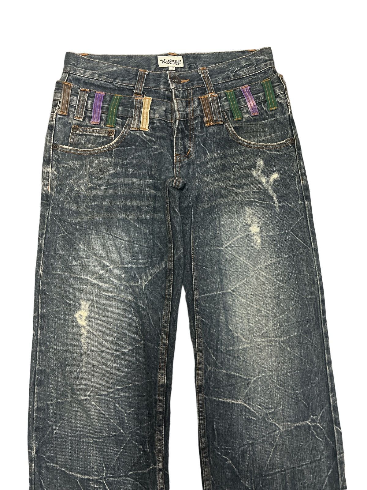 Japanese Brand THRASHED DOUBLE WAIST NYLAUS DISTRESSED DENIM PANTS Size US 30 / EU 46 - 2 Thumbnail