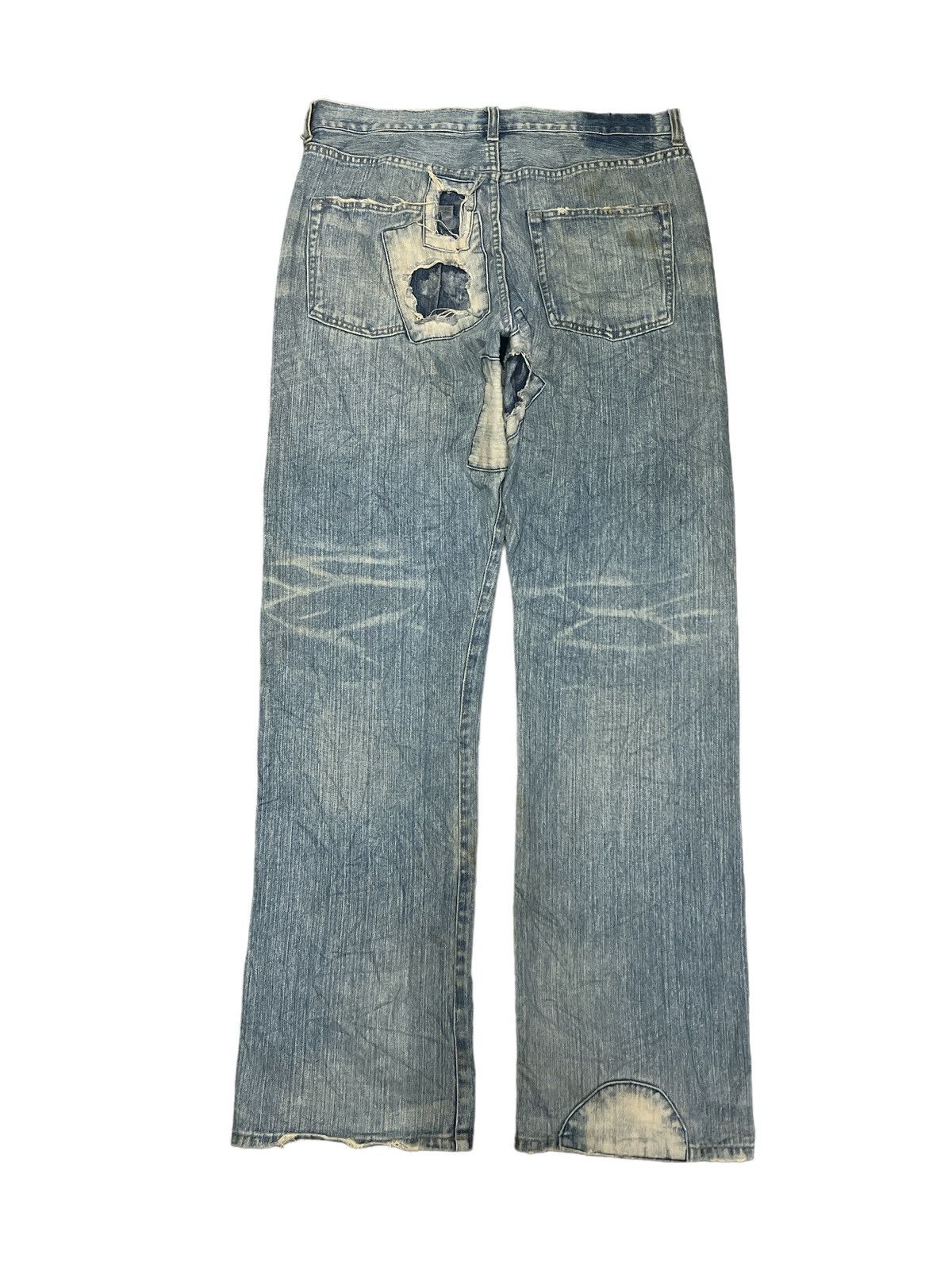 Japanese Brand THRASHED‼️VINTAGE RIPPED PATCH WORK DENIM PANTS Size US 33 - 5 Thumbnail