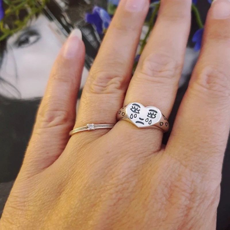 Jewelry × Vintage Sad face face rave party ring Size ONE SIZE - 3 Thumbnail