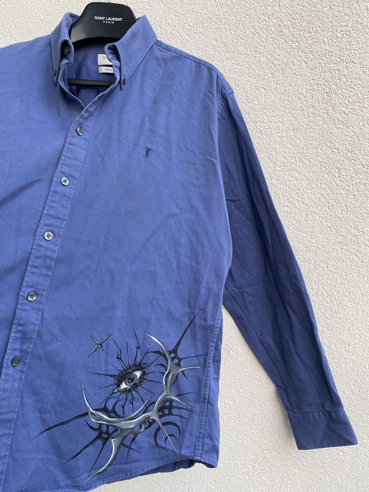 image of Saint Laurent Paris x Vintage Cotton YSL Shirt Heavy Blue 1Of1 YVES Saint Laurent Shirt (Size Large