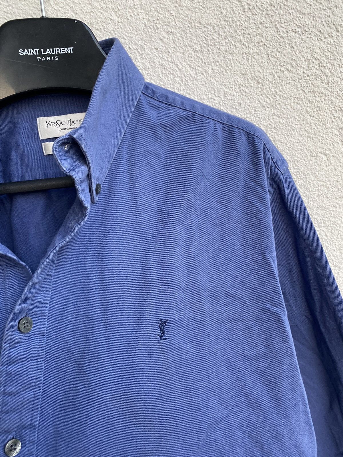 Yves Saint Laurent Cotton YSL Shirt Heavy Blue 1of1 Yves Saint Laurent Shirt Size US L / EU 52-54 / 3 - 14 Thumbnail