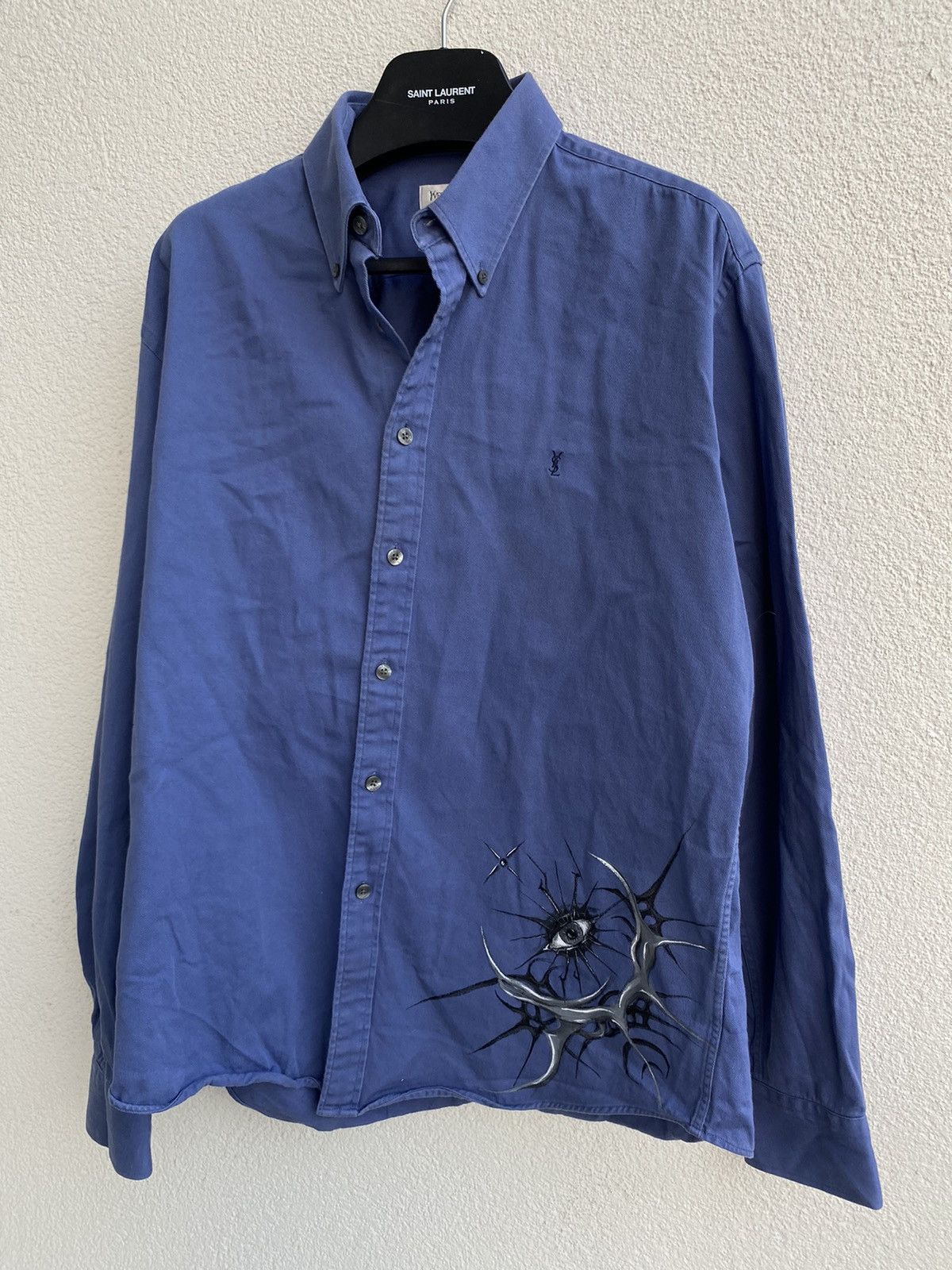 Yves Saint Laurent Cotton YSL Shirt Heavy Blue 1of1 Yves Saint Laurent Shirt Size US L / EU 52-54 / 3 - 19 Thumbnail