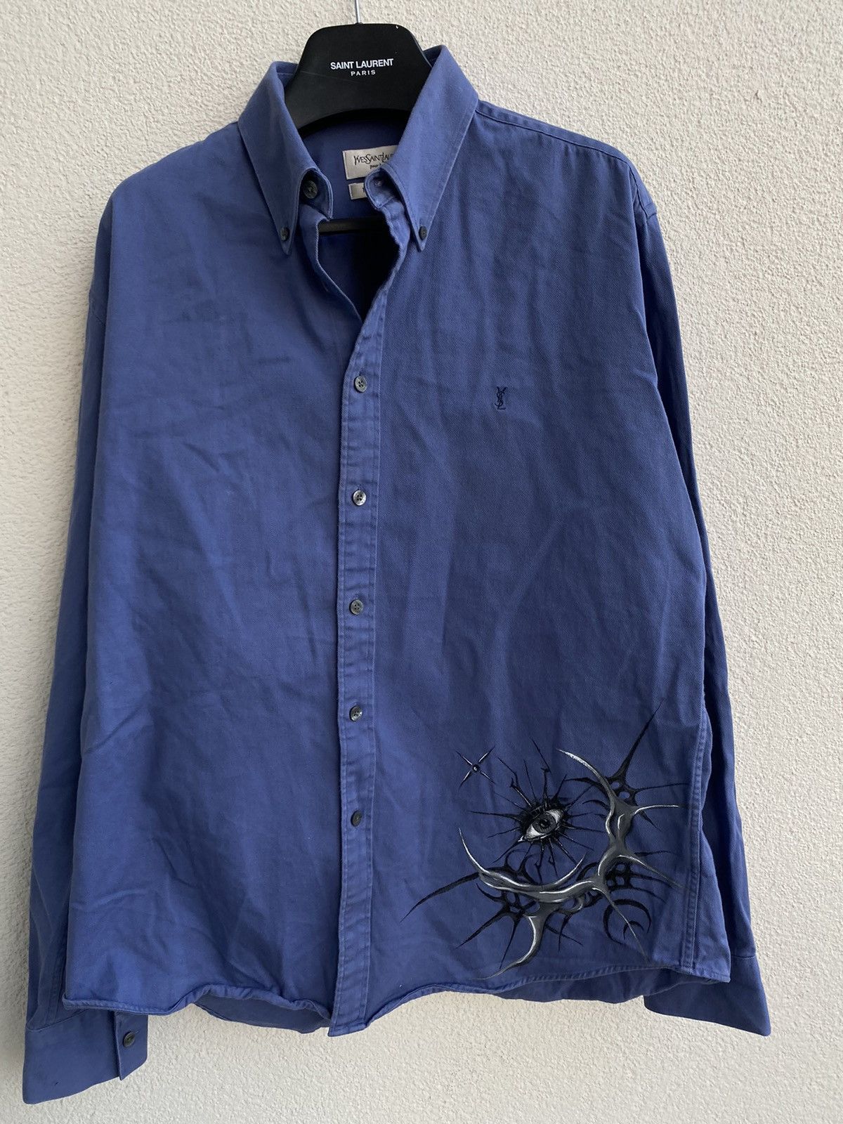 Yves Saint Laurent Cotton YSL Shirt Heavy Blue 1of1 Yves Saint Laurent Shirt Size US L / EU 52-54 / 3 - 2 Thumbnail