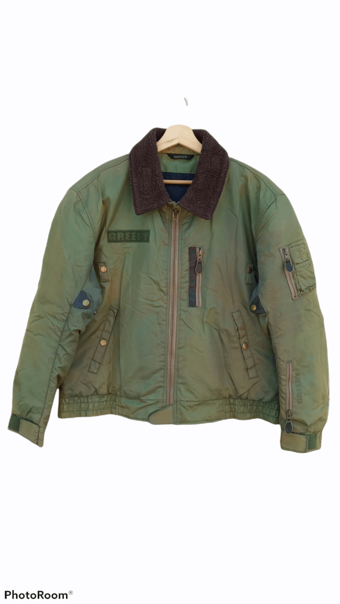 image of Greedy Genius x Vintage Style Greedy Usaf Inspired Bomber Jacket in Olive/Green, Men's (Size Large)
