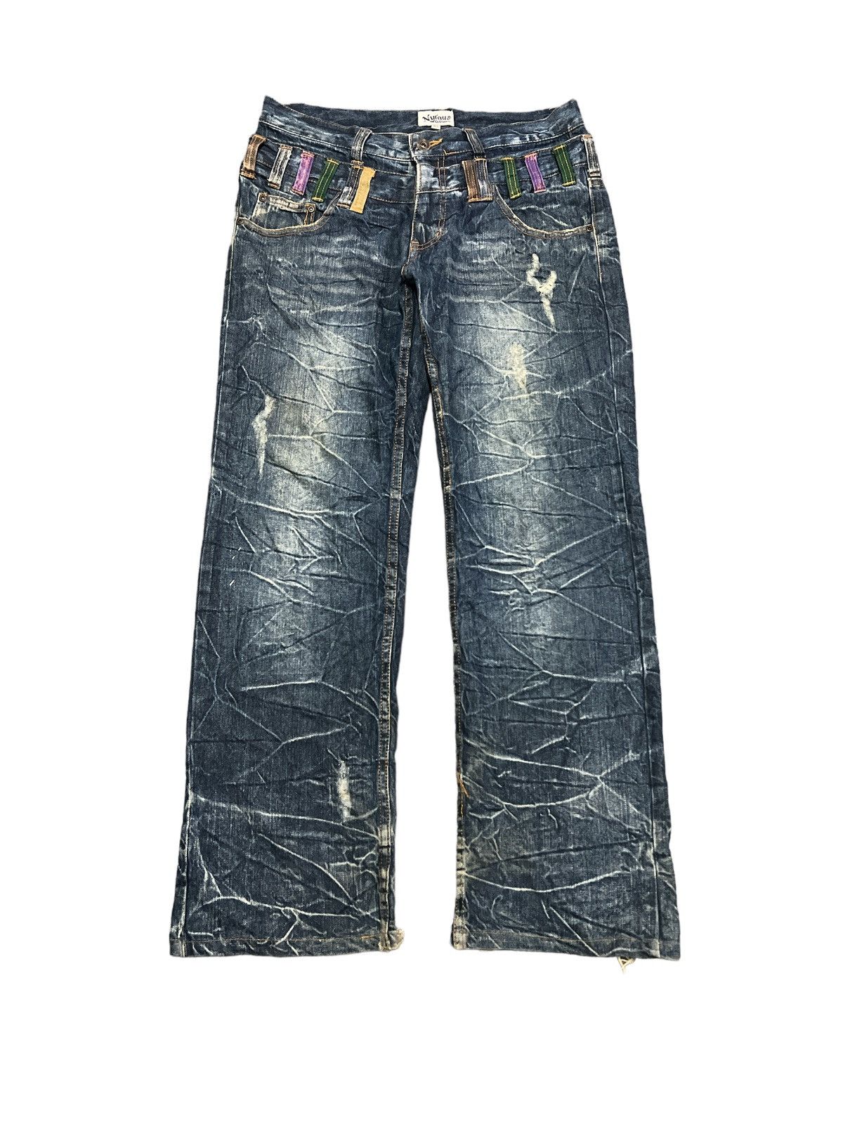 Japanese Brand × Vintage THRASHED RIPPE DISTRESSED DENIM PANT BY NYLAUS Size US 32 / EU 48 - 1 Thumbnail
