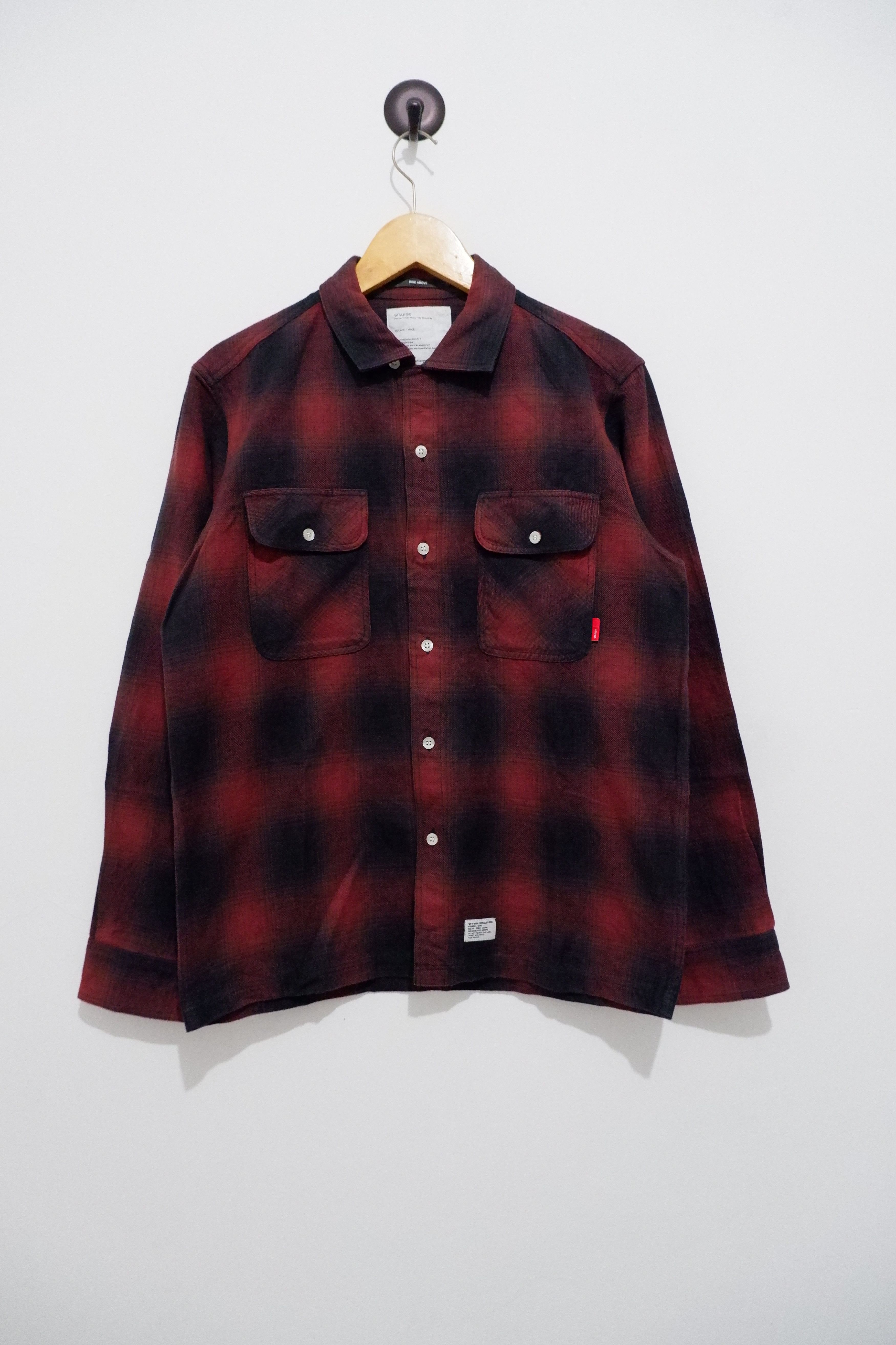 image of Wtaps Camp Collar Vatos Flanel Shirt in Red, Men's (Size Medium)
