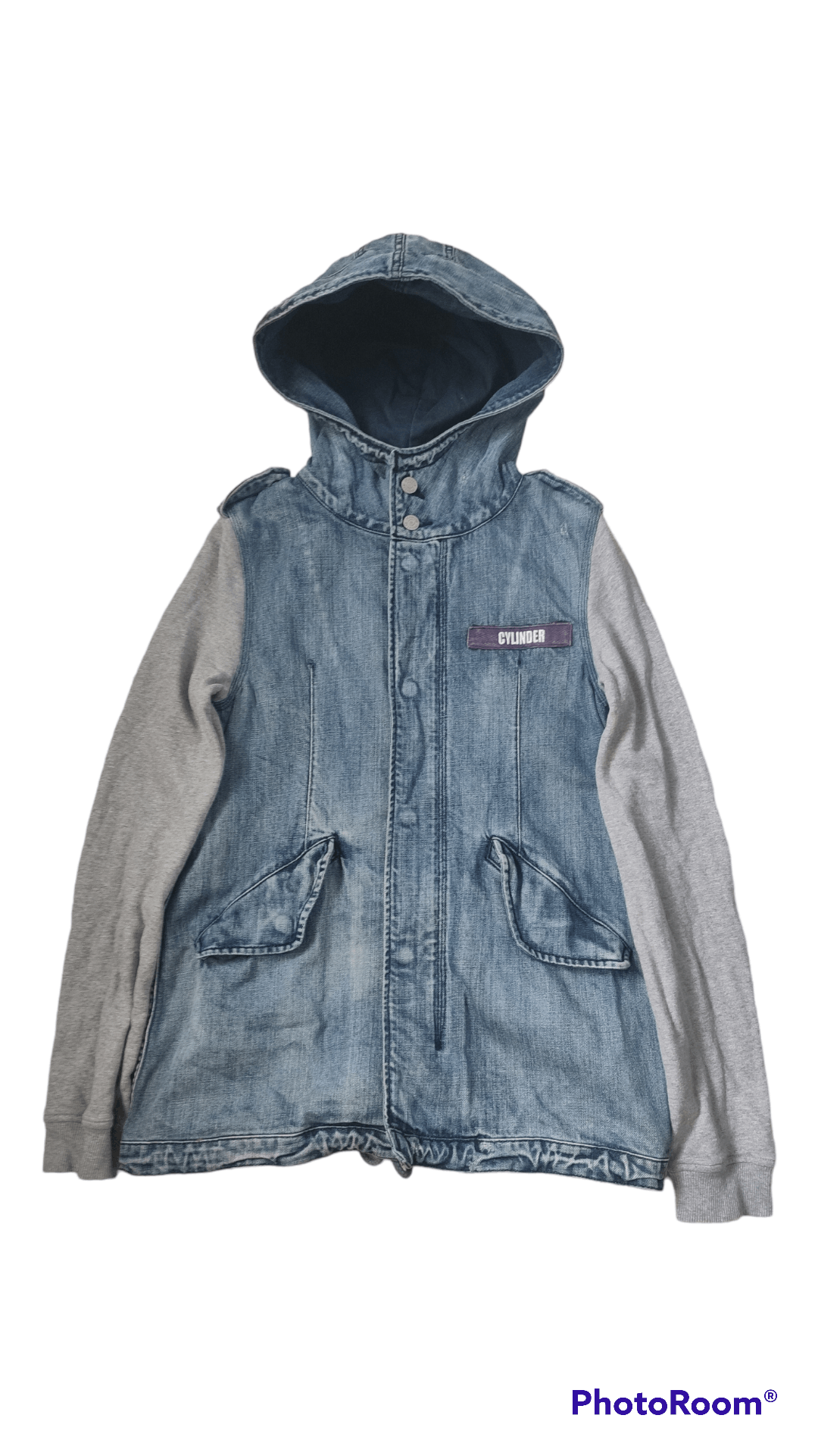 image of Hysteric Glamour x Moussy Punk Moussy Cylinder Distressed Hoodies Sweatshirt in Blue Denim (Size Me