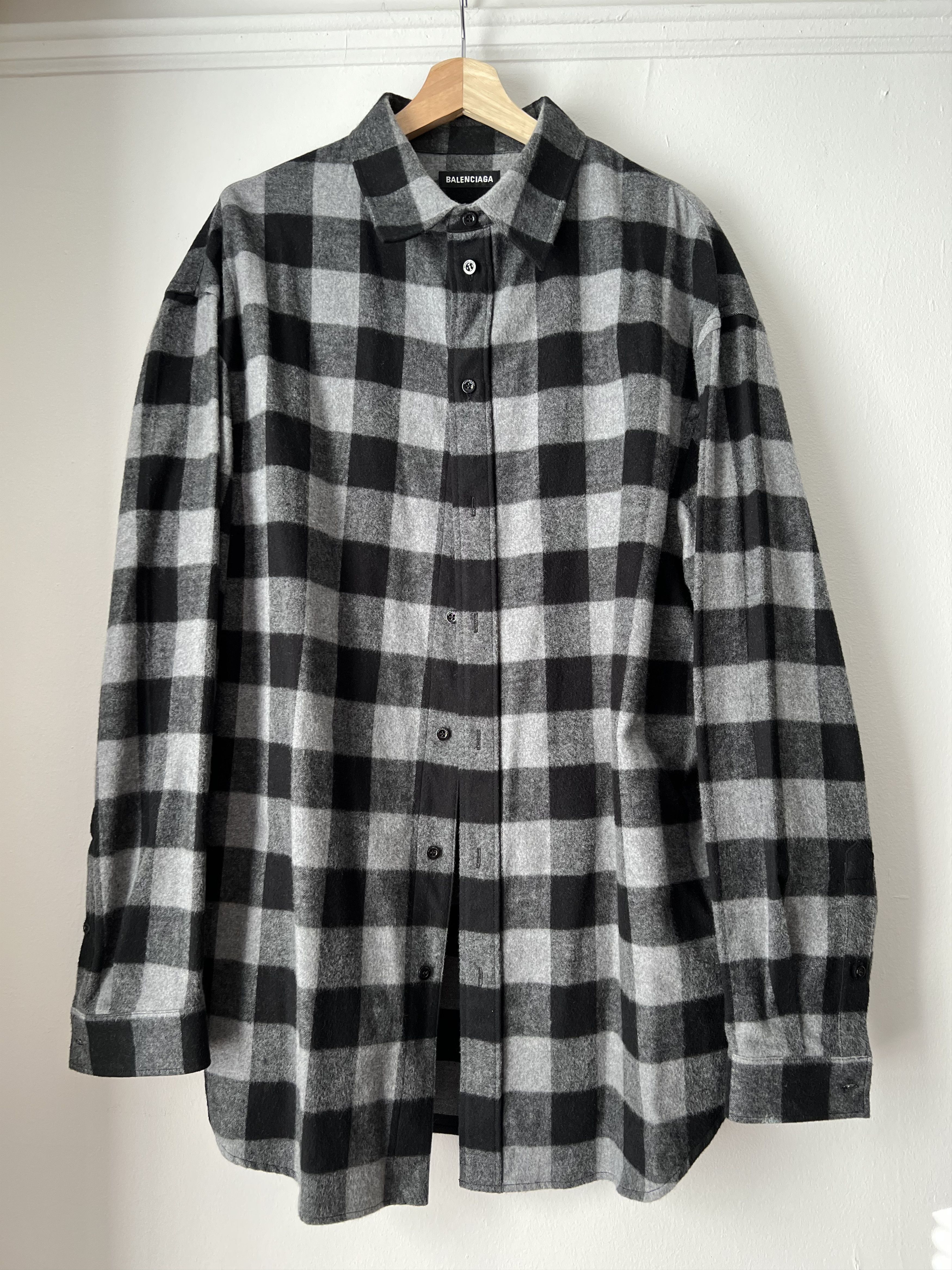image of Balenciaga 2019 Size 40 Check Flannel Tab Shirt in Black/Graphite, Men's