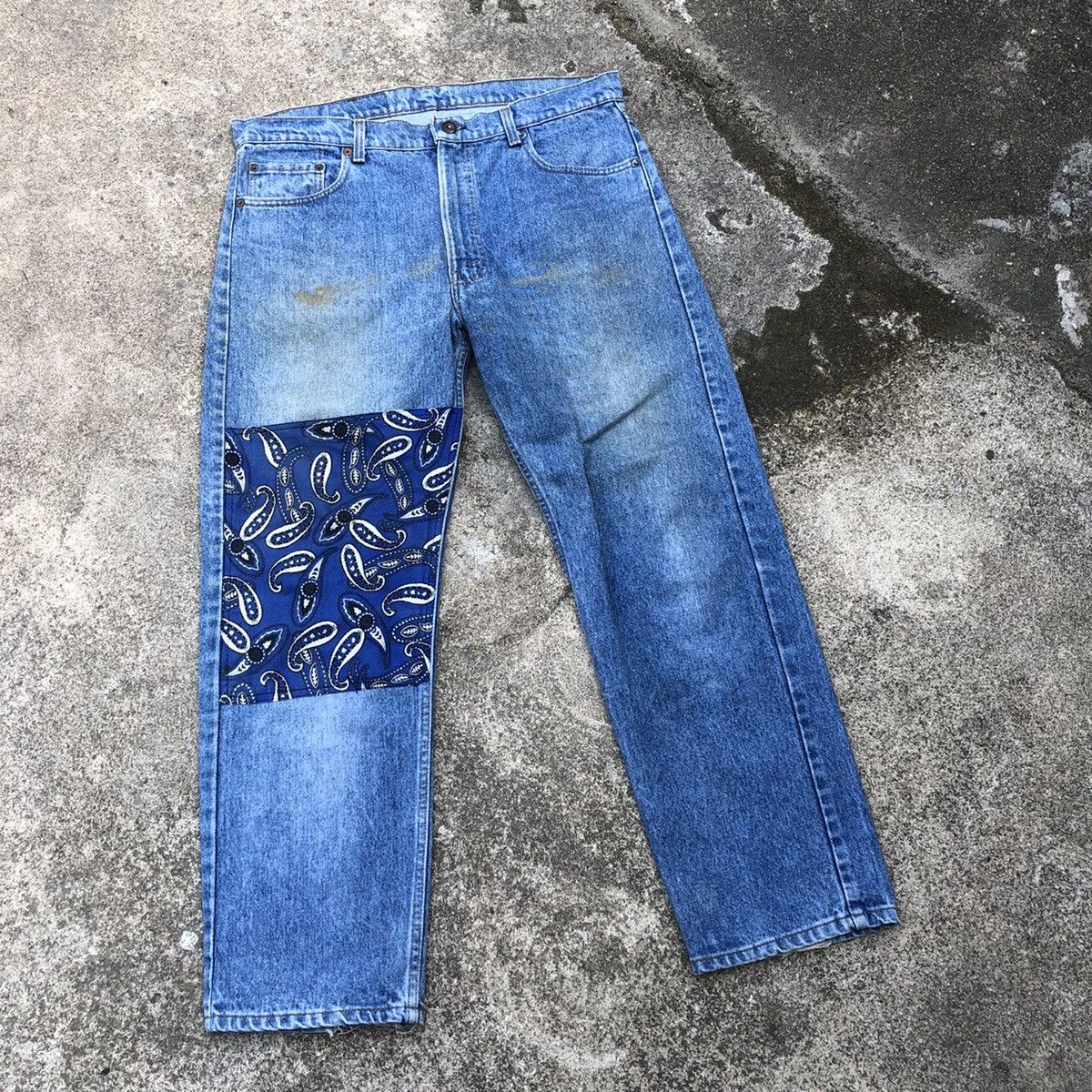 Levi's × Levi's Vintage Clothing 🔥Rare🔥🇺🇸Levis Custom Bandana Patchwork Distressed Denim Jeans Size US 38 / EU 54 - 1 Thumbnail