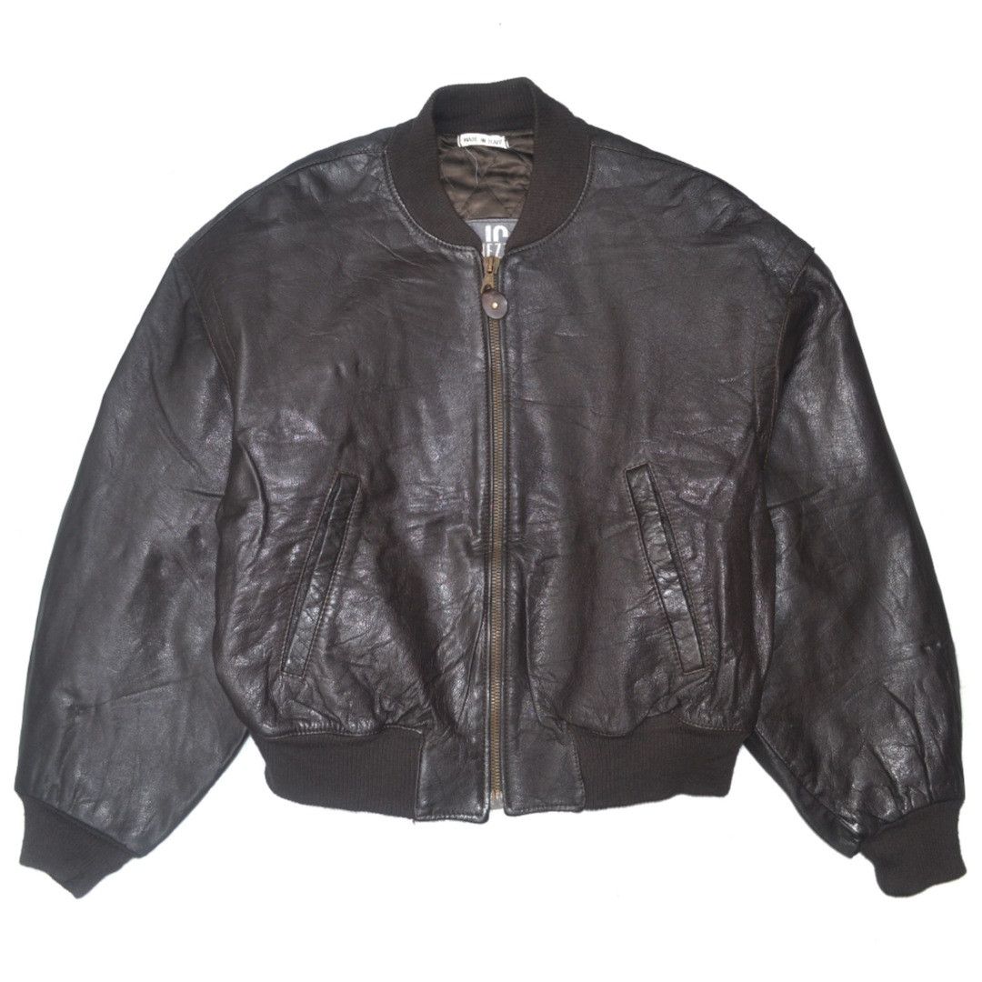 image of Italian Designers 80's Leather Bomber Italian Designer in Dark Brown, Men's (Size Medium)