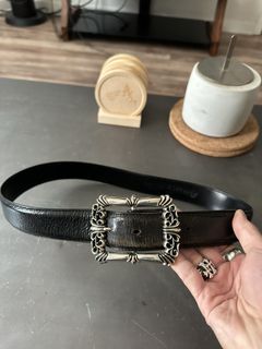 Authentic Chrome Hearts Rectangle Scroll Buckle with Black Leather