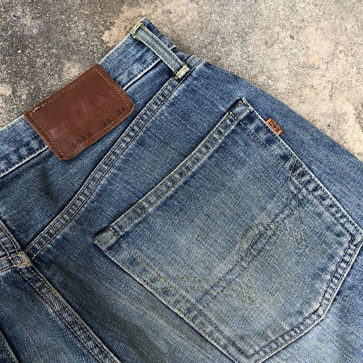 Edwin × Vintage Rare Vintage Edwin 505 Stoned Wash Distress Selvedge Jeans Size US 32 / EU 48 - 13 Thumbnail