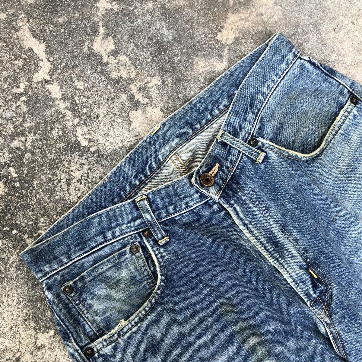 Edwin × Vintage Rare Vintage Edwin 505 Stoned Wash Distress Selvedge Jeans Size US 32 / EU 48 - 14 Thumbnail