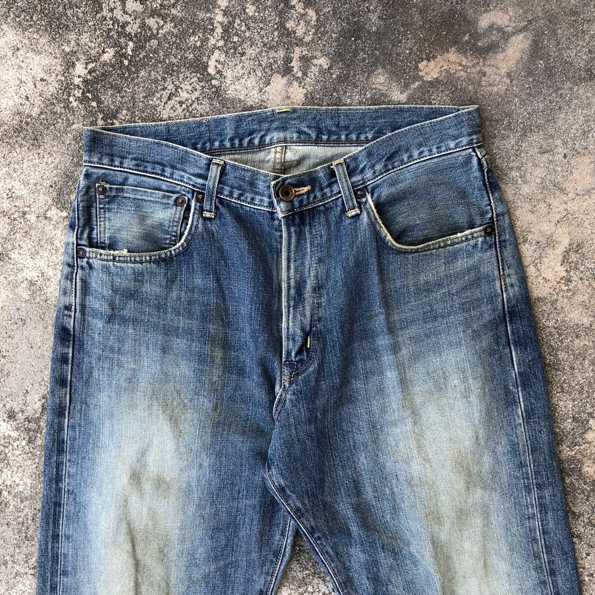 Edwin × Vintage Rare Vintage Edwin 505 Stoned Wash Distress Selvedge Jeans Size US 32 / EU 48 - 2 Thumbnail