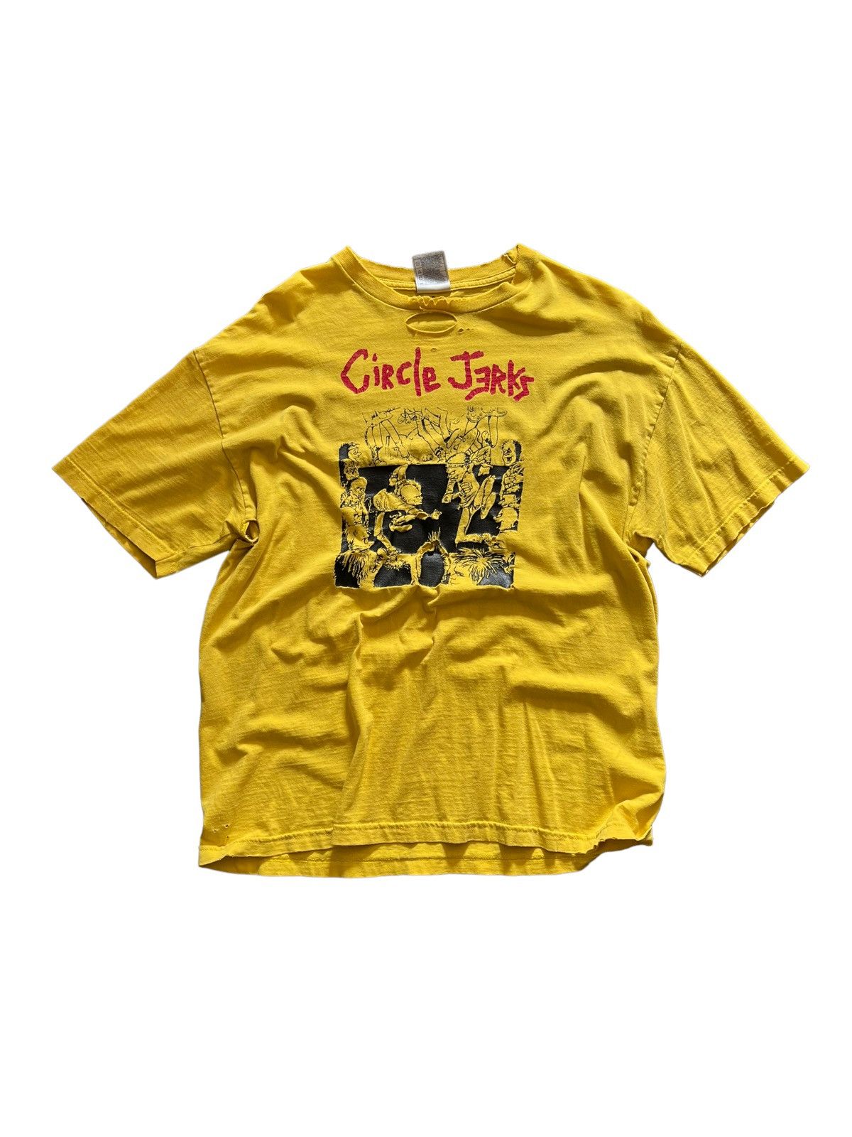 image of Vintage Circle Jerks T Shirt • Yellow • XL • Faded / Distressed, Men's