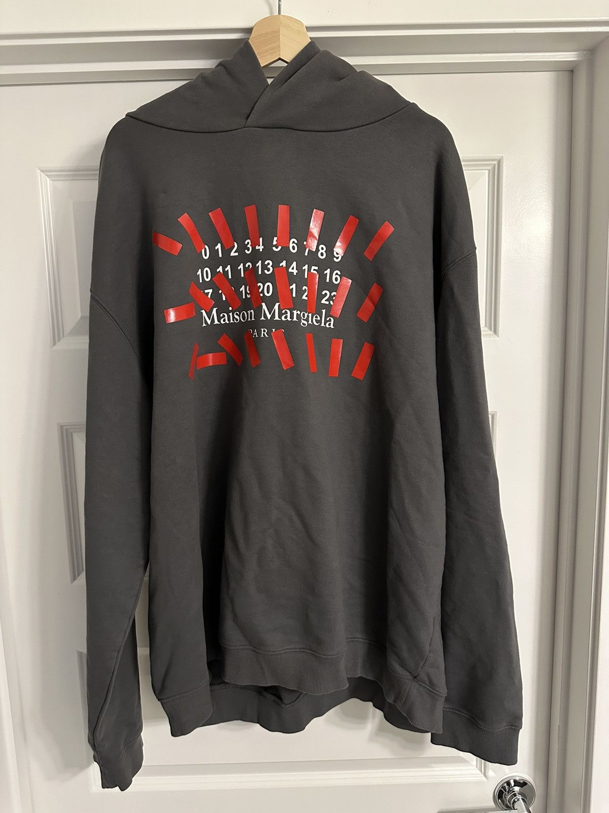 image of Maison Margiela Numbers Logo Tape Print Hoodie in Grey, Men's (Size 2XL)