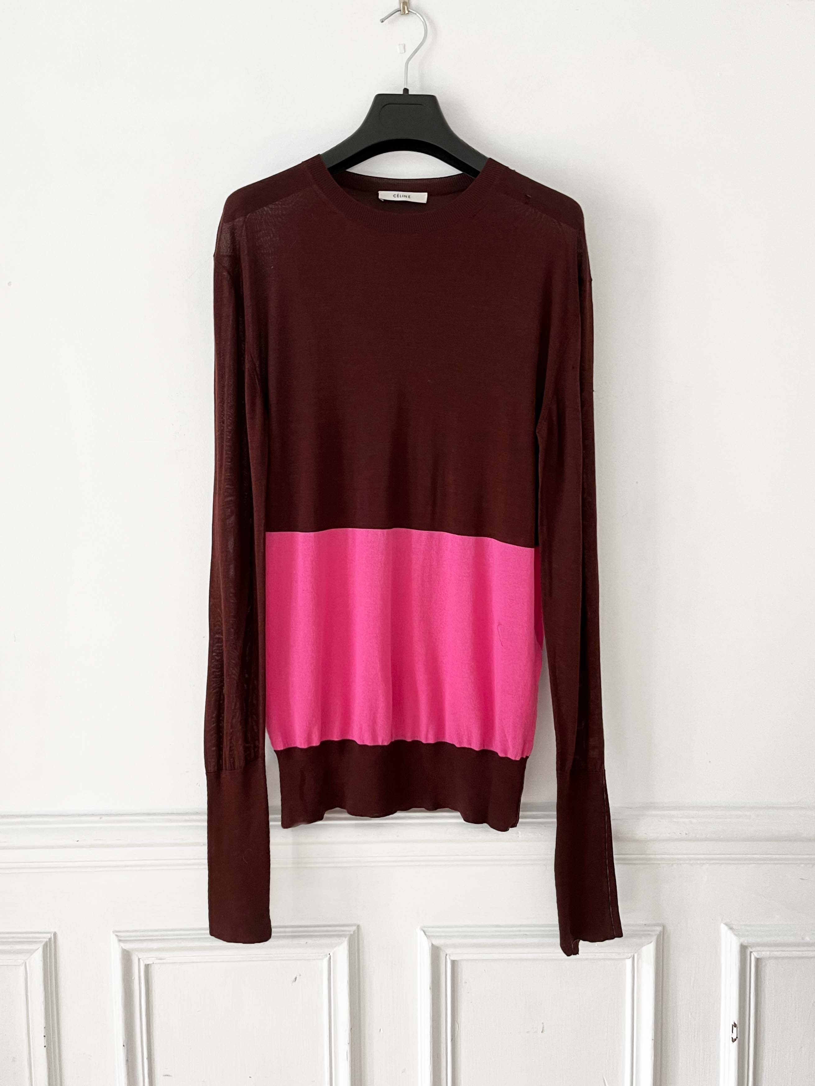 image of Celine By Phoebe Philo Two-Tone Knit Sweater in Burgundy/Pink, Women's (Size Small)