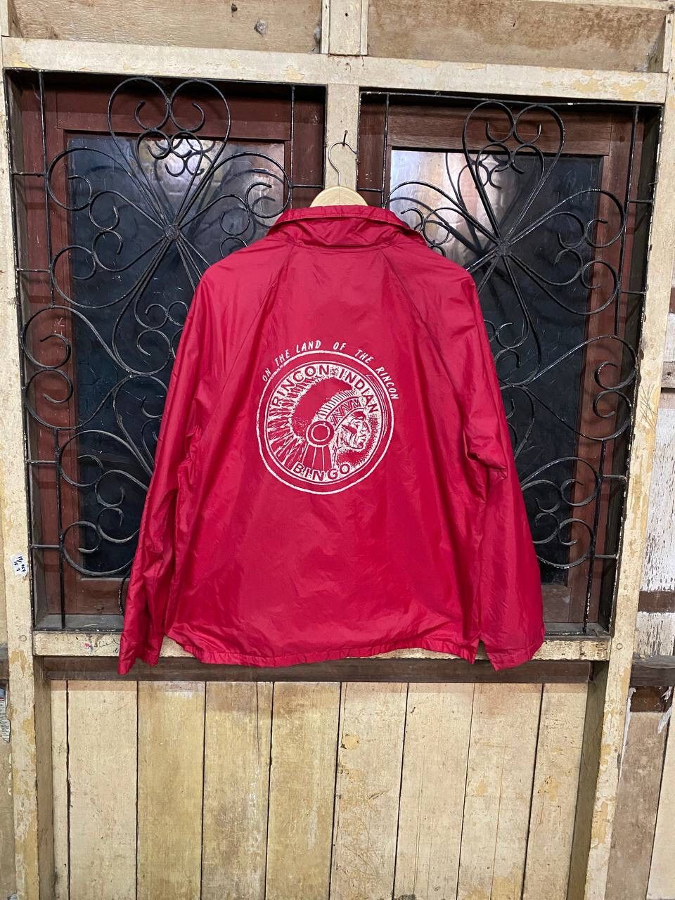 image of Vintage 80's Rincon Indian Bingo Coach Jacket in Red, Men's (Size Large)