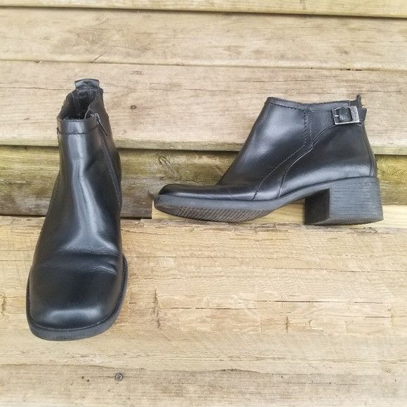Vintage 90s y2k Bratz Black Suede Leather Chunky Heel Square Toe
