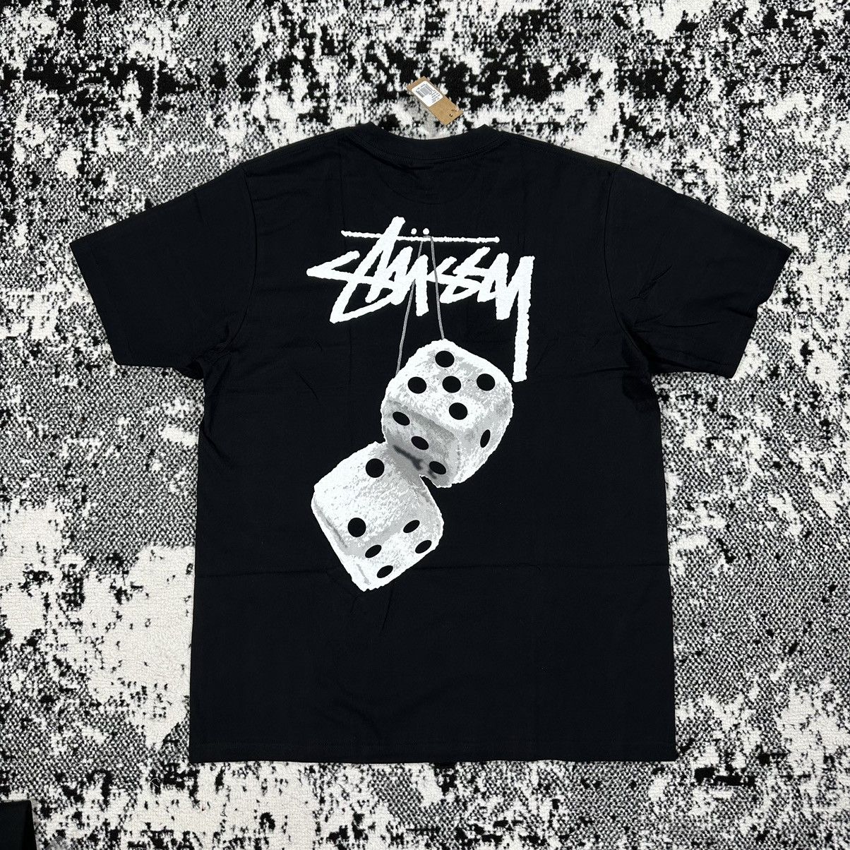 Vintage STUSSY FUZY DICE TEE IN BLACK - MEDIUM | Grailed