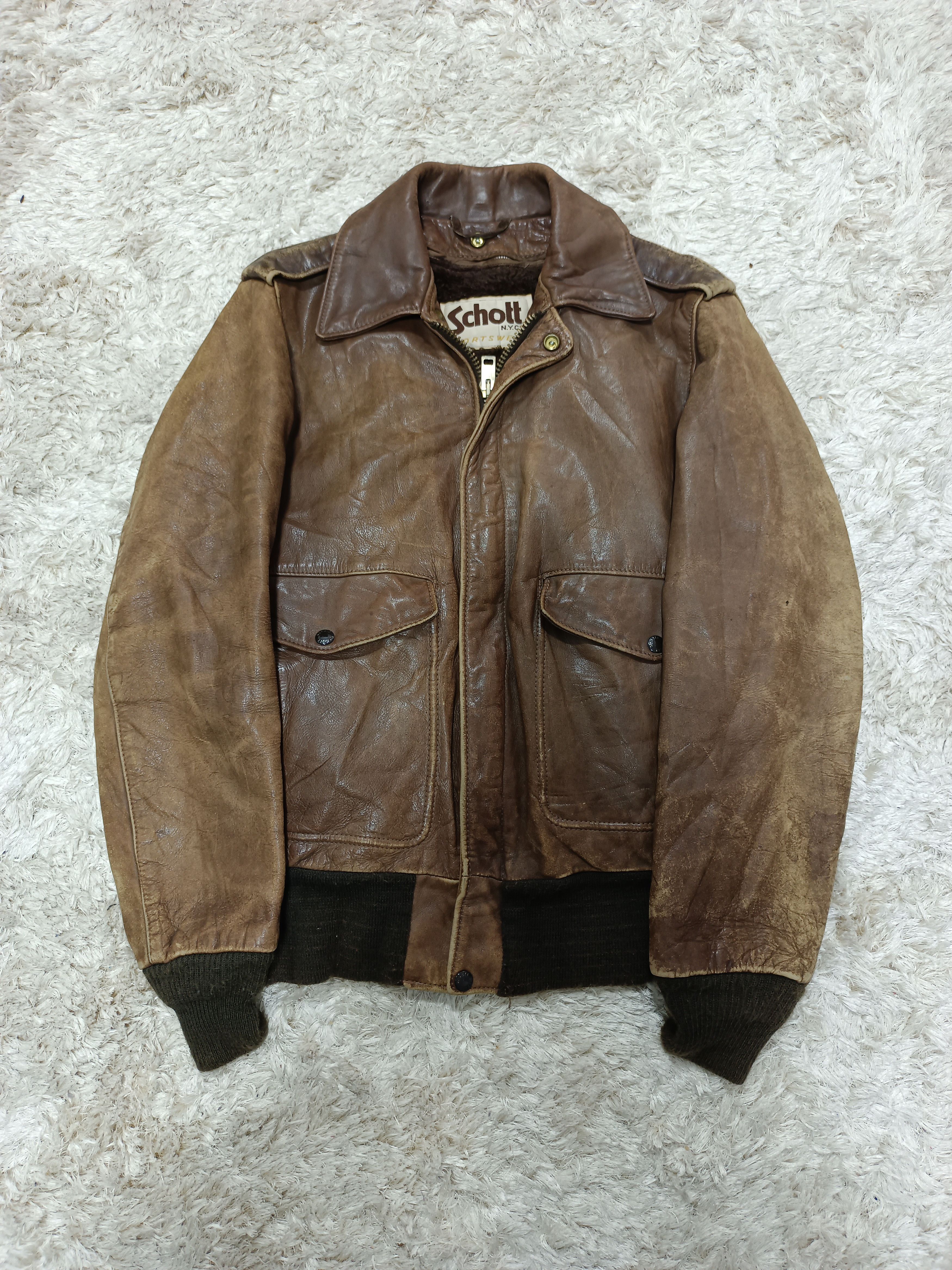 Schott × Vintage 1980's SCHOTT NYC A-2 Flight Leather Jacket Size US S / EU 44-46 / 1 - 2 Thumbnail