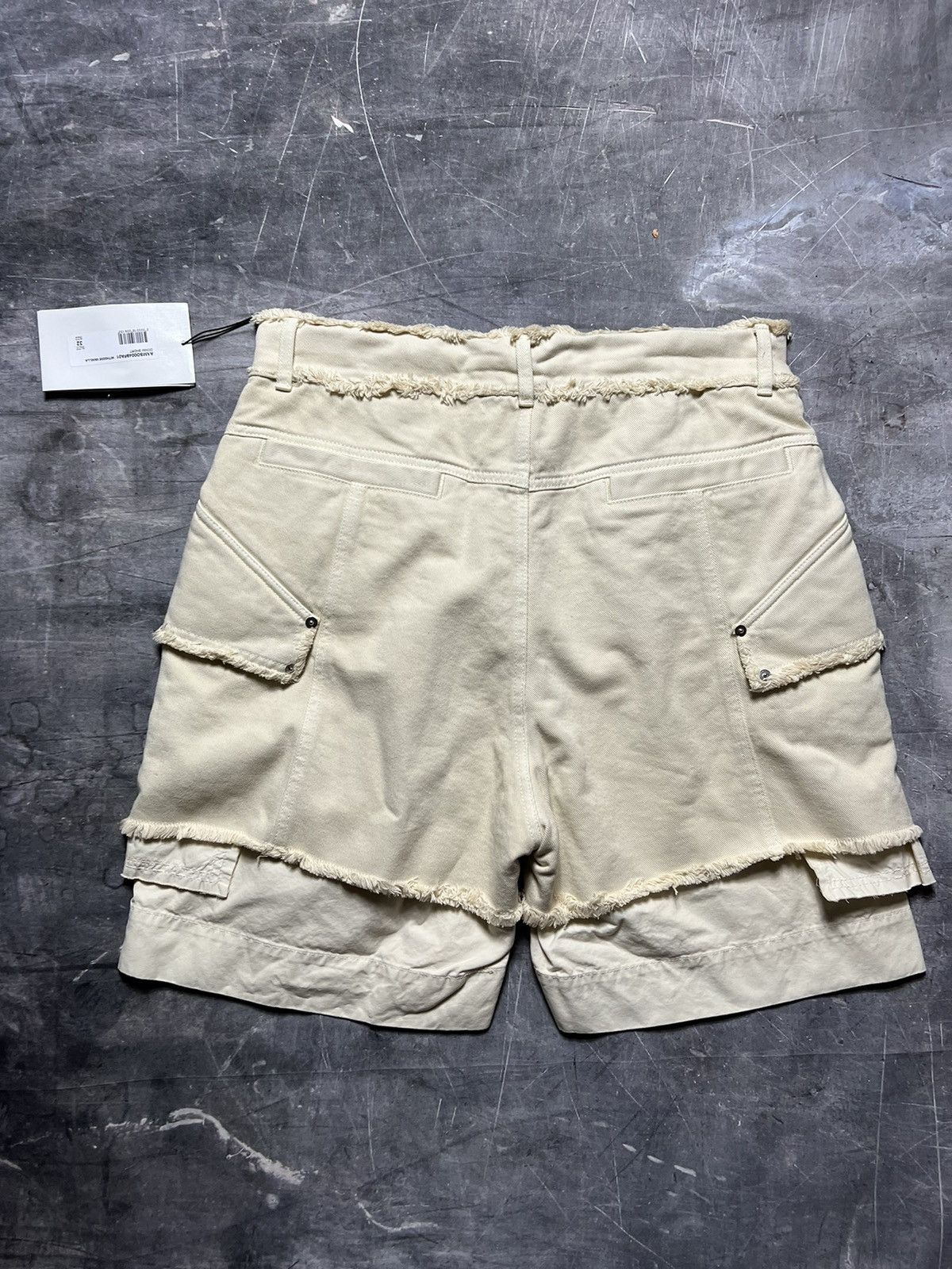 image of 1017 Alyx 9Sm Skater Cargo Fringed Denim Shorts in Crem, Men's (Size 32)