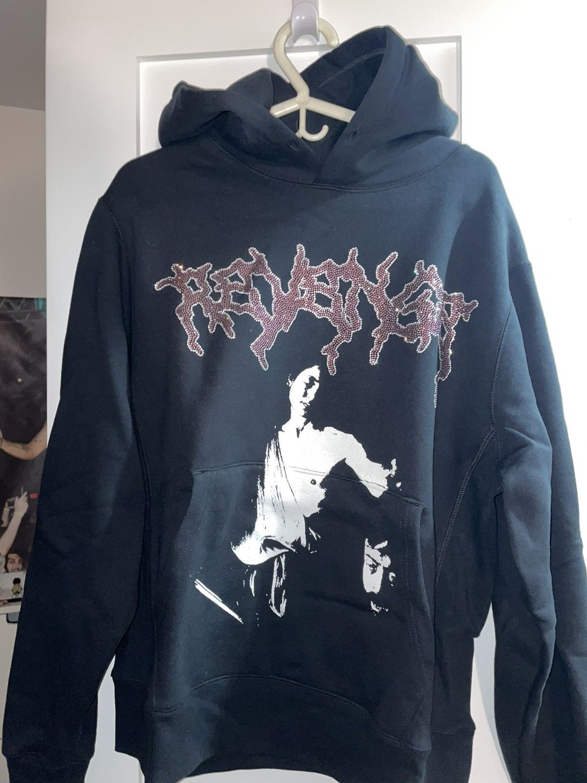 image of Revenge Rhinestone Nine Months Hoodie in Black, Men's (Size Large)