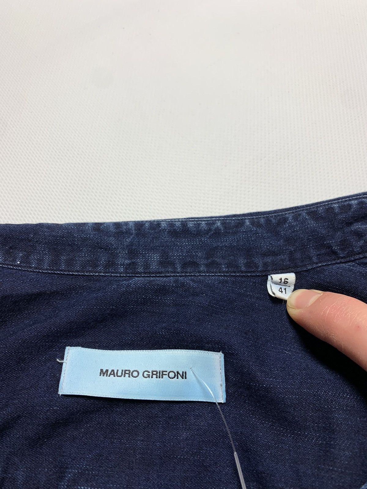 Designer Mauro Grifoni men’s designer denim shirt size 16 / 41 blue Size US L / EU 52-54 / 3 - 9 Thumbnail
