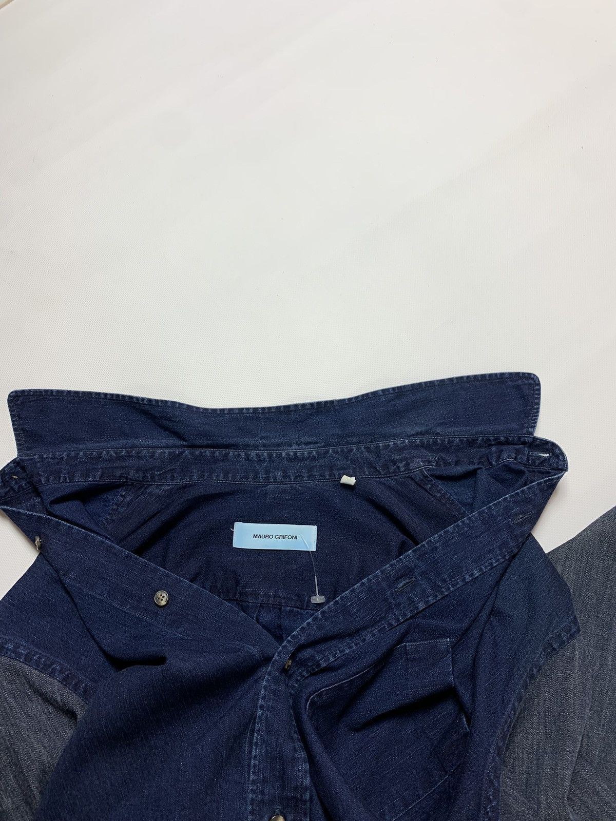 Designer Mauro Grifoni men’s designer denim shirt size 16 / 41 blue Size US L / EU 52-54 / 3 - 8 Thumbnail
