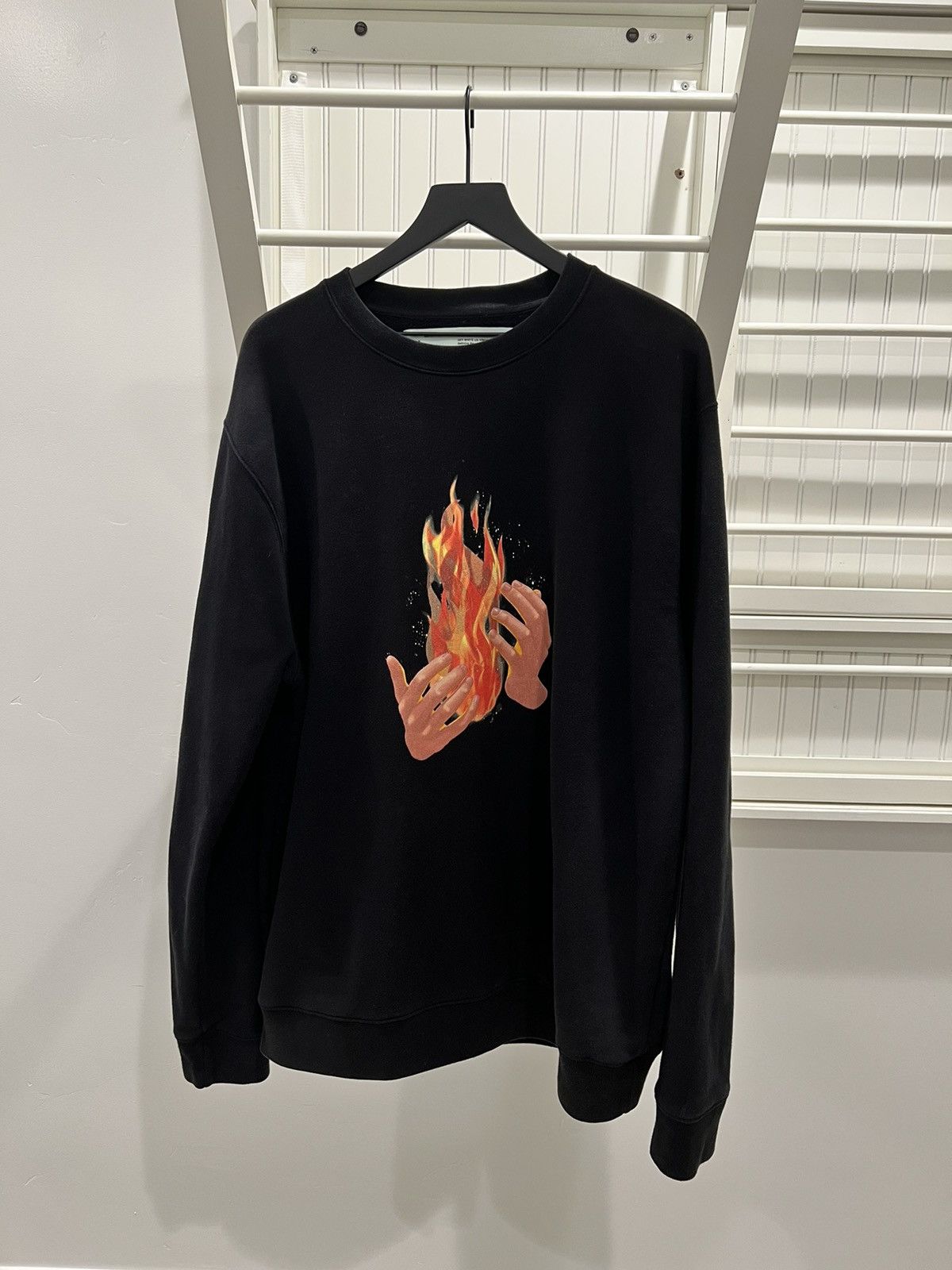 image of Off White Diagonal Fire Hands Crewneck in Black, Men's (Size XL)