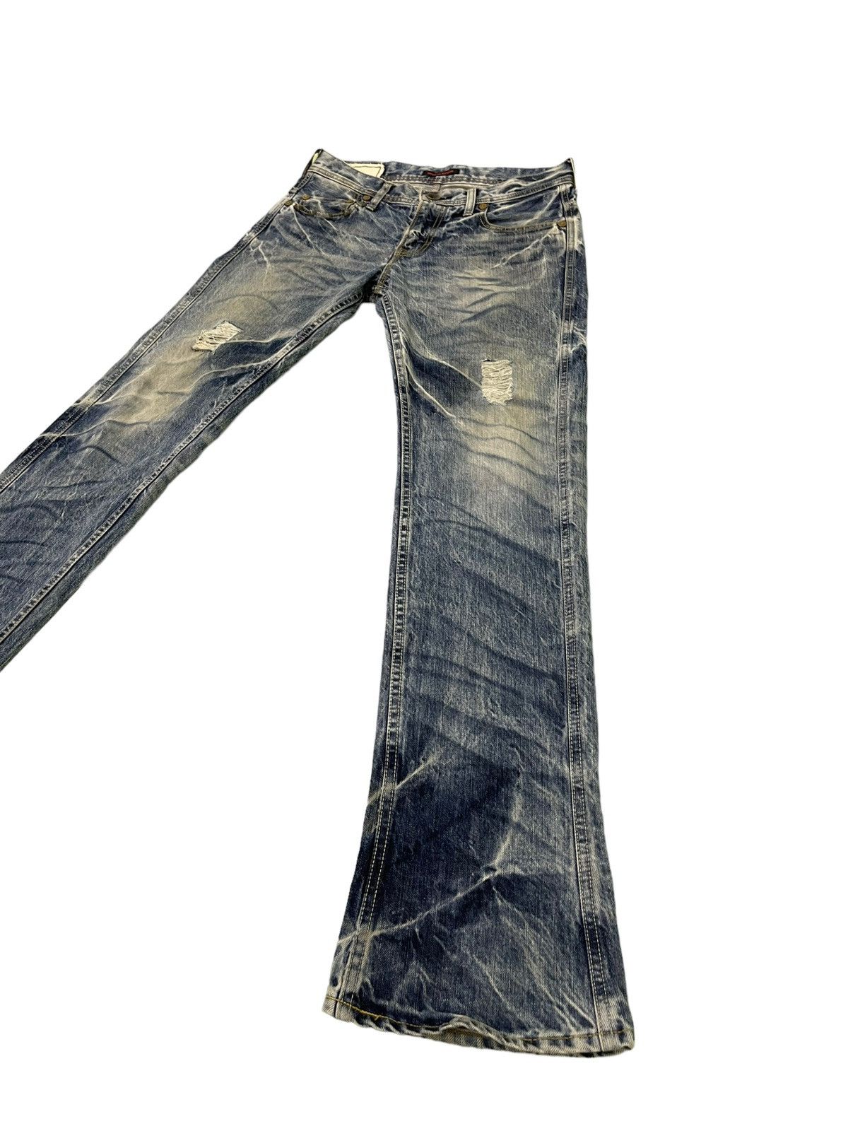 Japanese Brand Flare Jeans Blue Way Distress Denim Acid Wash Boot Cut 1🟦2 Size US 31 - 3 Thumbnail