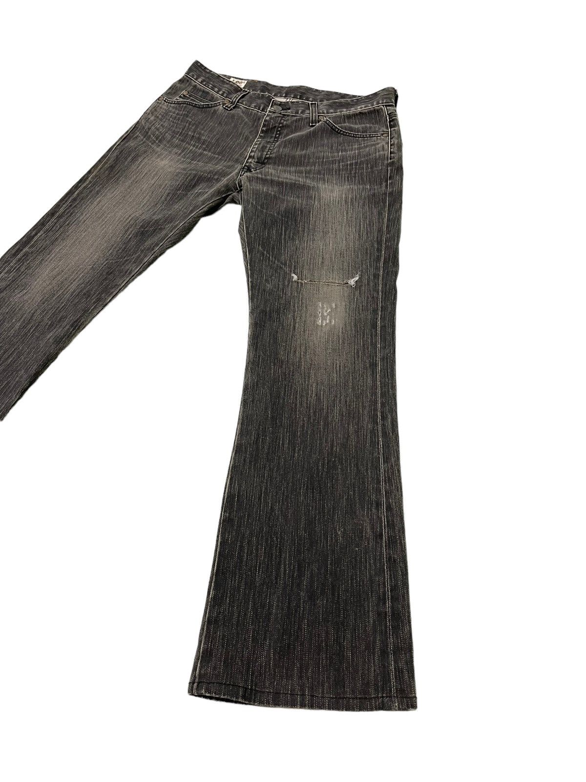 Japanese Brand Flare Jeans Lee Japan Stretch Denim Ripped Boot Cut 1🟦2 Size US 33 - 3 Thumbnail