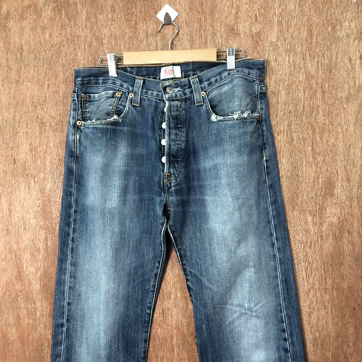 Levi's Levis 501 Blue distressed Denim jeans pants #6379 Size US 32 / EU 48 - 2 Thumbnail
