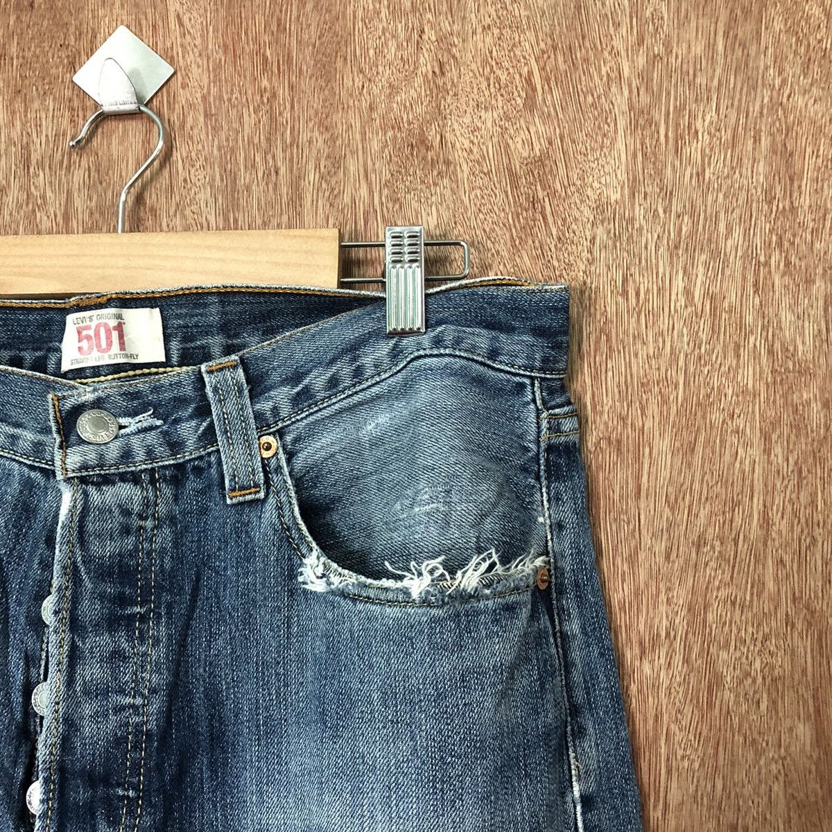 Levi's Levis 501 Blue distressed Denim jeans pants #6379 Size US 32 / EU 48 - 5 Thumbnail