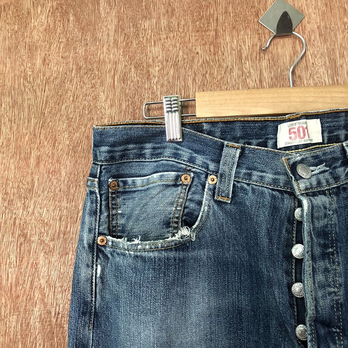 Levi's Levis 501 Blue distressed Denim jeans pants #6379 Size US 32 / EU 48 - 4 Thumbnail