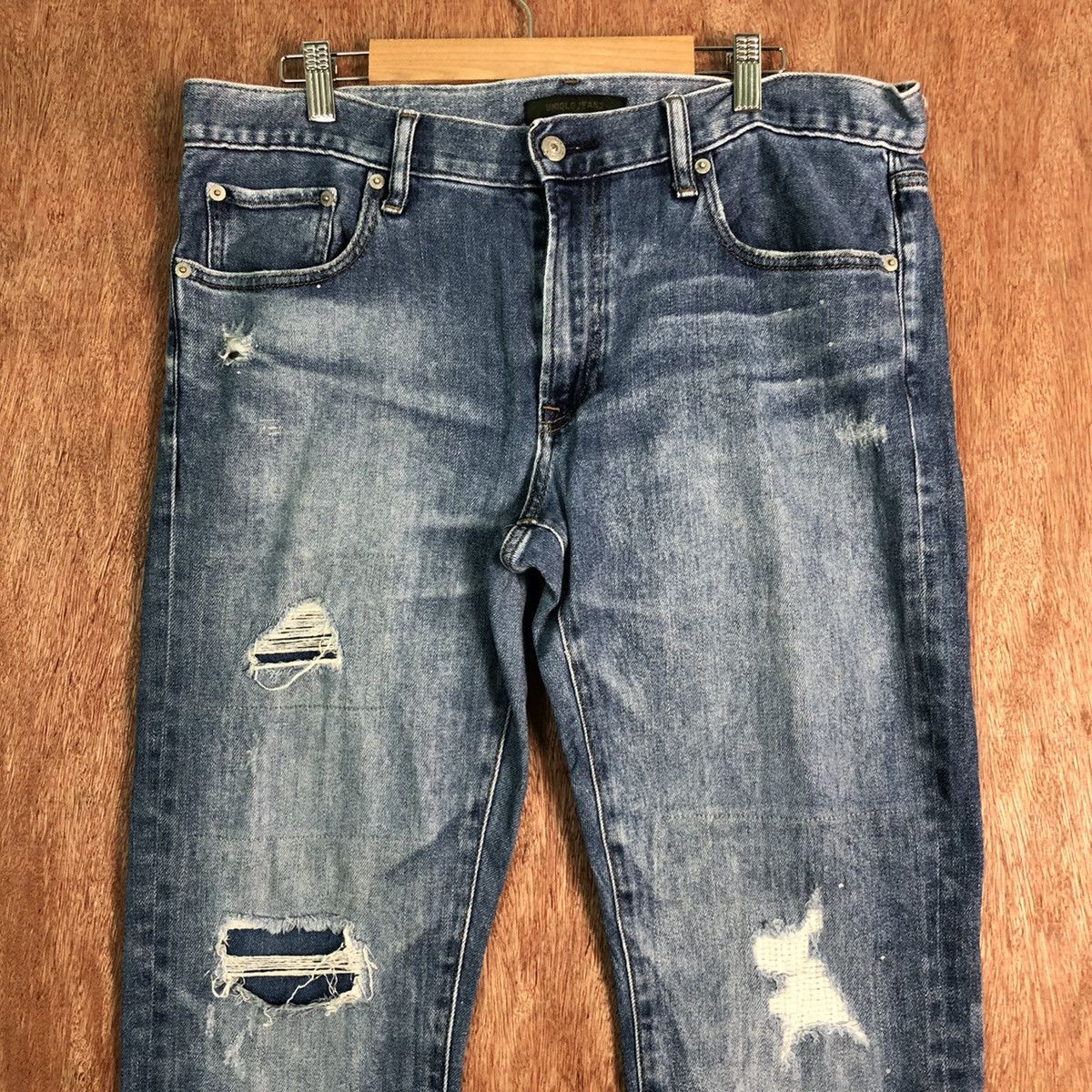 Japanese Brand DLL Uniqlo Distressed Blue Denim jeans Pants #c150 Size US 34 / EU 50 - 2 Thumbnail