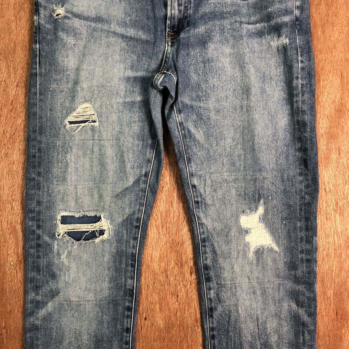 Japanese Brand DLL Uniqlo Distressed Blue Denim jeans Pants #c150 Size US 34 / EU 50 - 4 Thumbnail