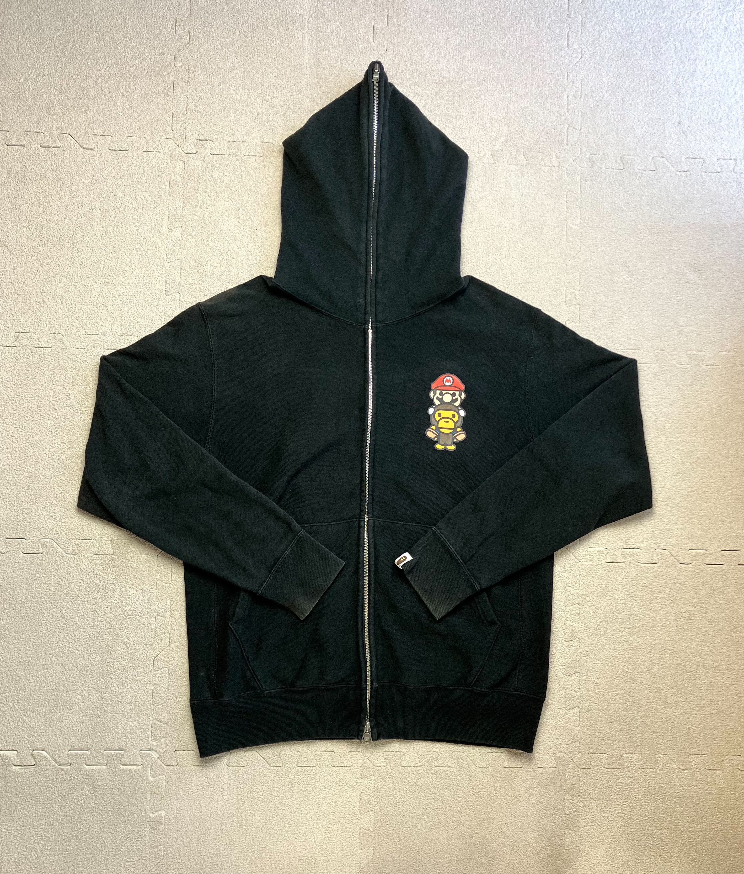 image of Bape Black Mario To Baby Milo Full Zip Hoodie Size M Japan, Men's
