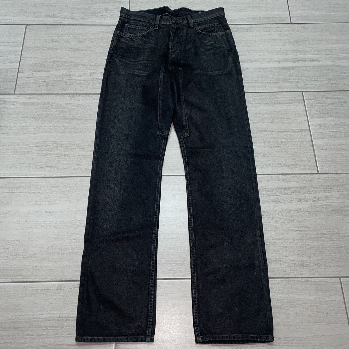 image of Rick Owens Slab Waxed Denim in Black, Men's (Size 30)