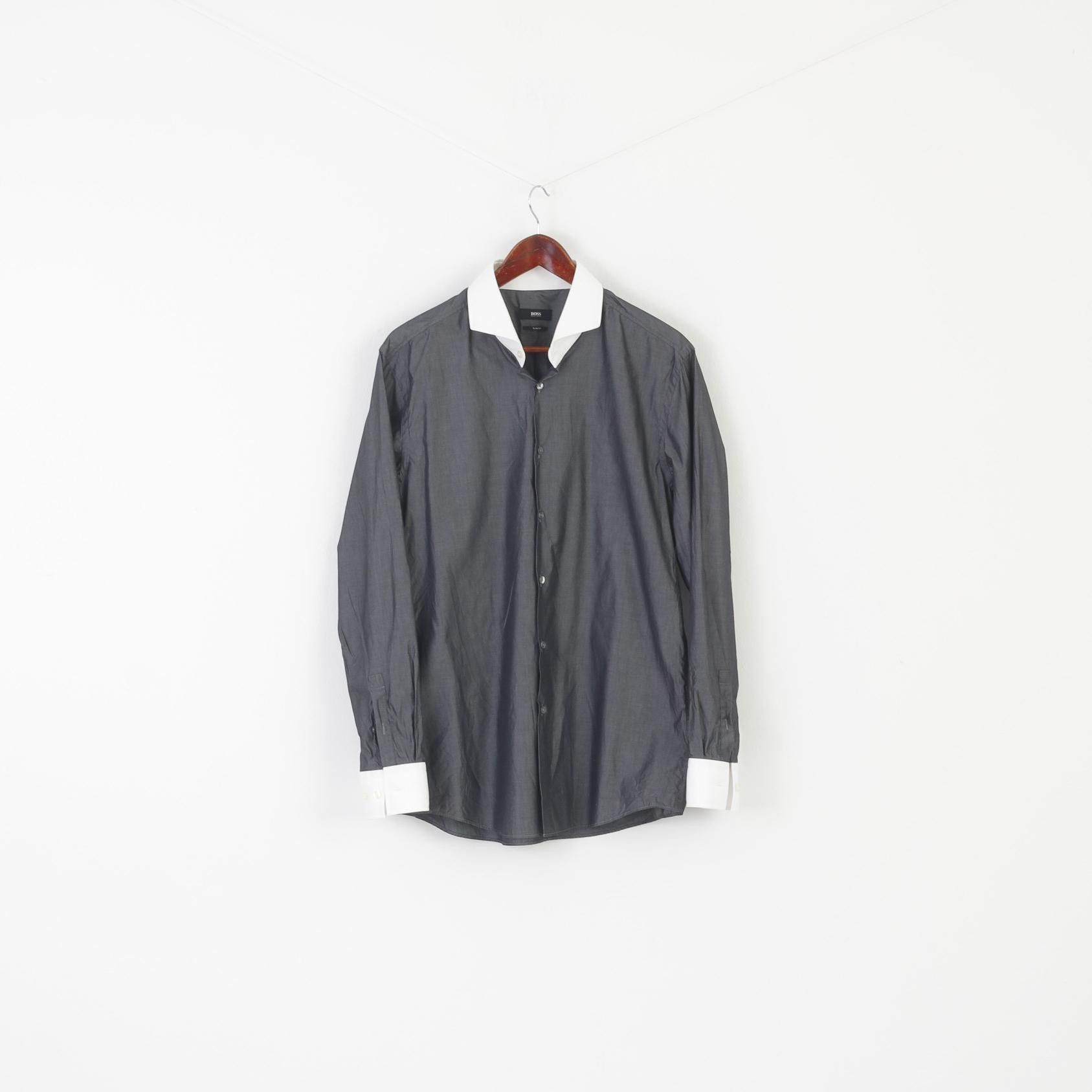 Hugo Boss Hugo Boss Men 44 17.5 L Casual Shirt Gray Cotton 5371 Size US L / EU 52-54 / 3 - 2 Thumbnail