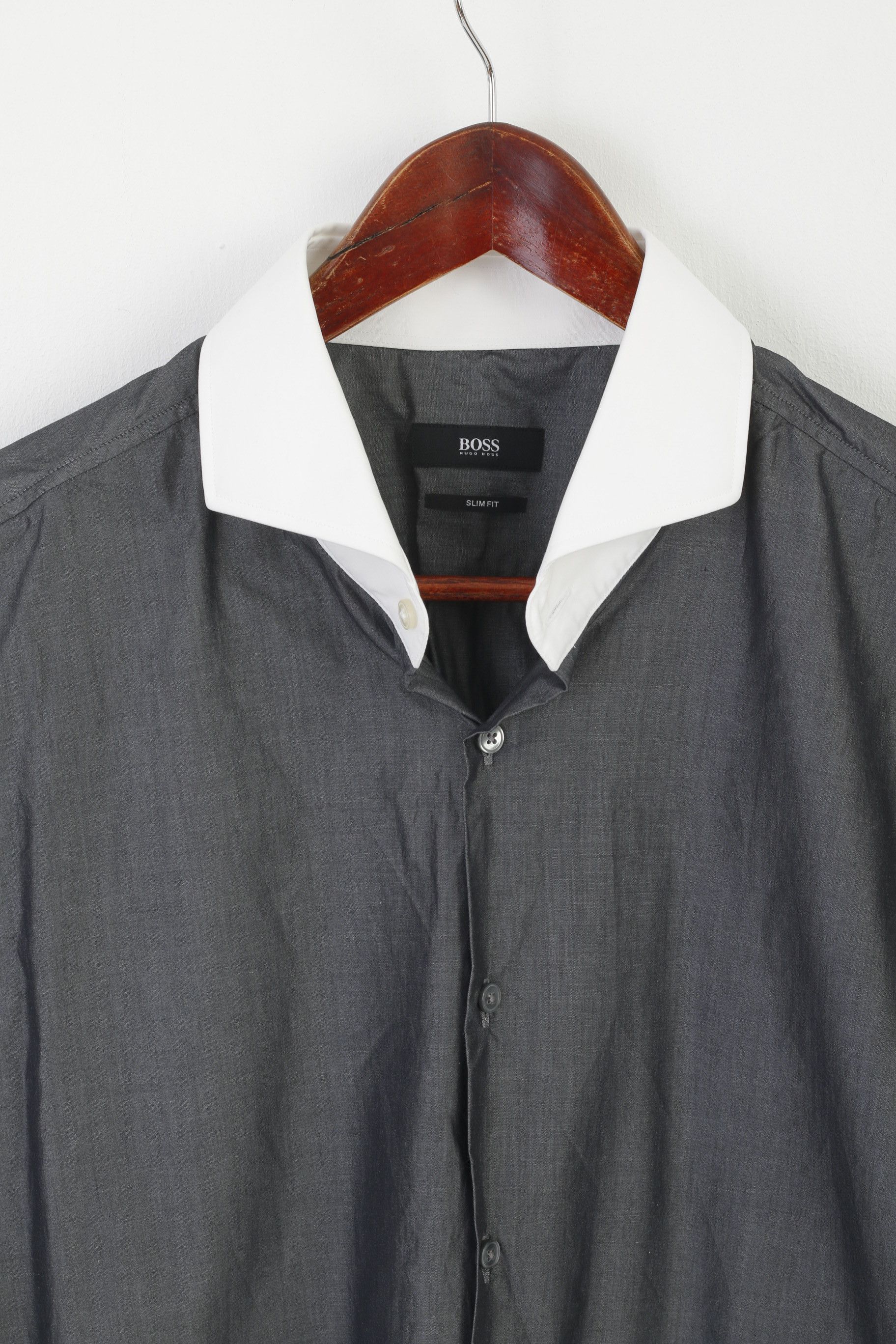 Hugo Boss Hugo Boss Men 44 17.5 L Casual Shirt Gray Cotton 5371 Size US L / EU 52-54 / 3 - 3 Thumbnail
