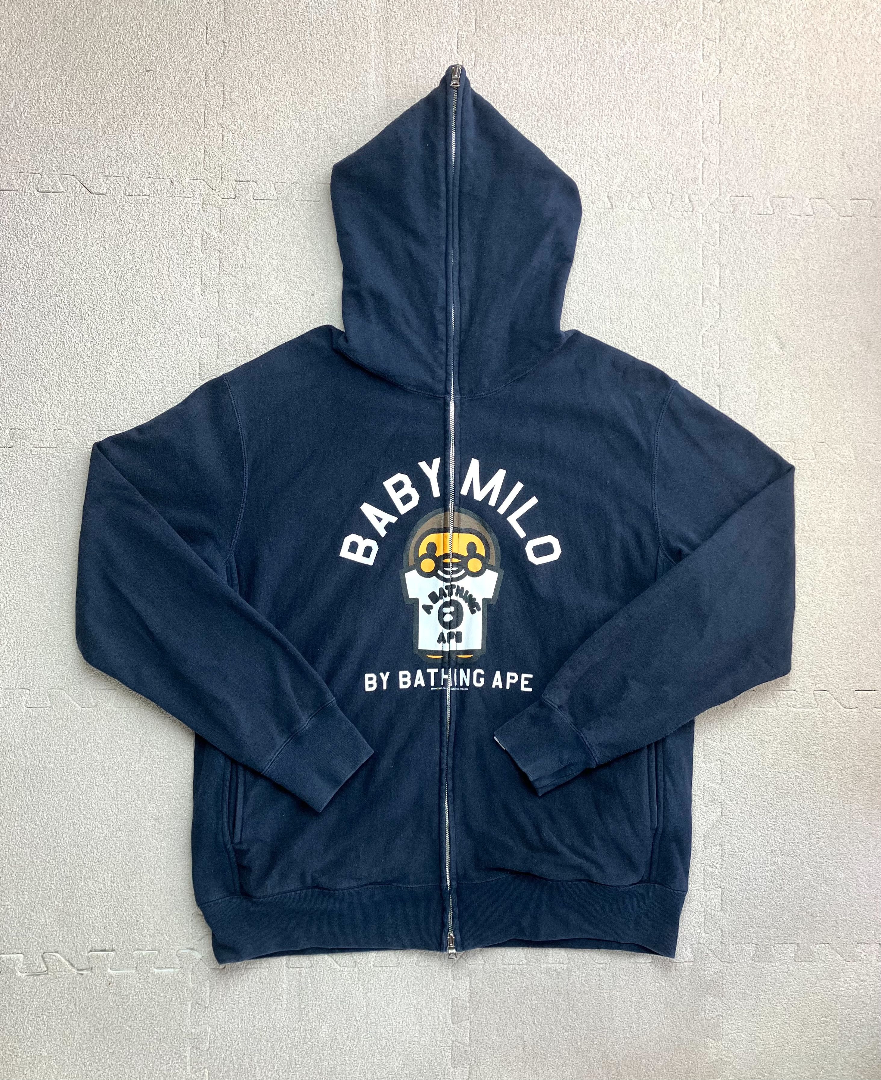 image of Bape Black Baby Milo Te Logo Full Zip Hoodie Size L, Men's