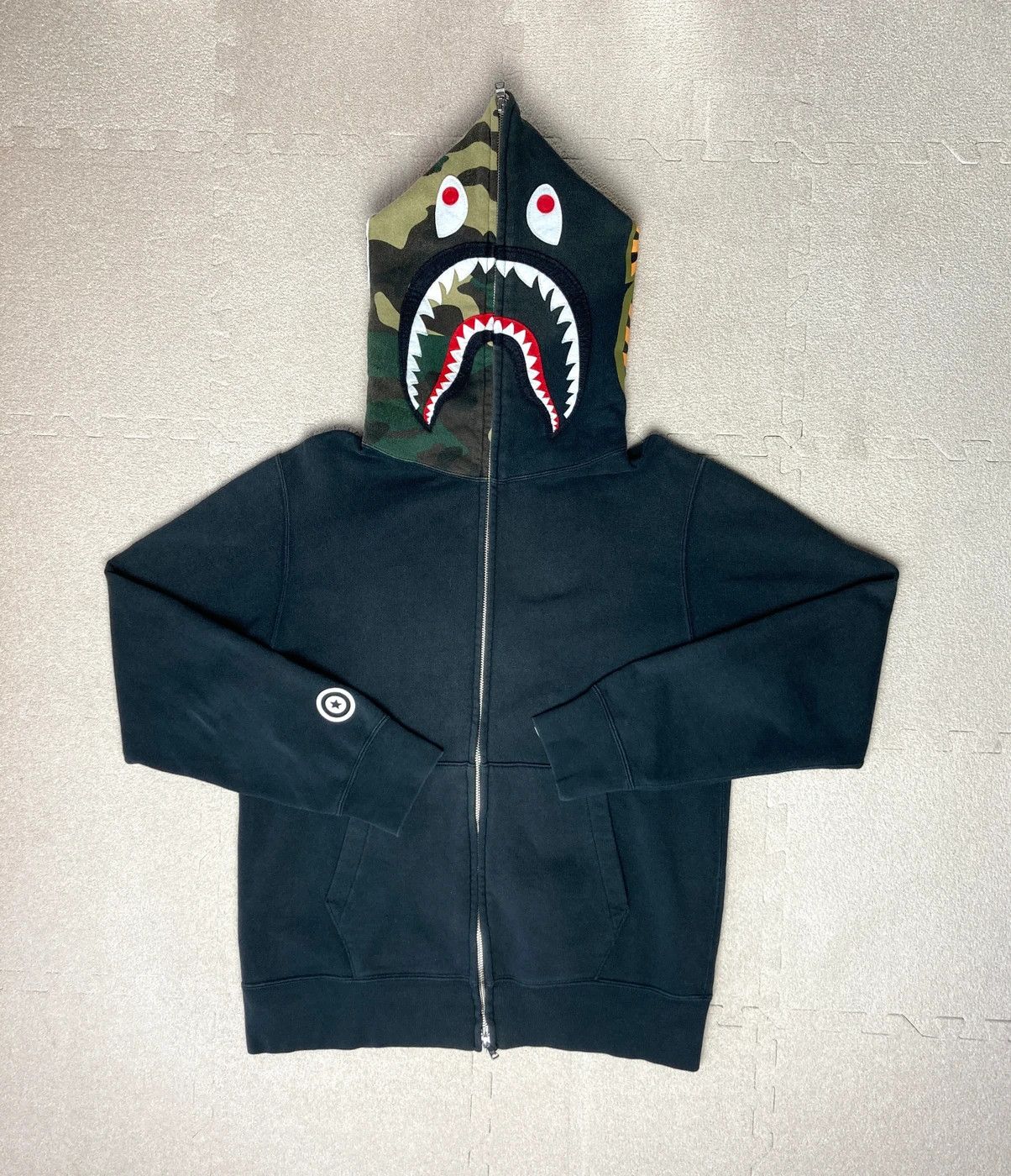 Bape hoodie half black half camo sale