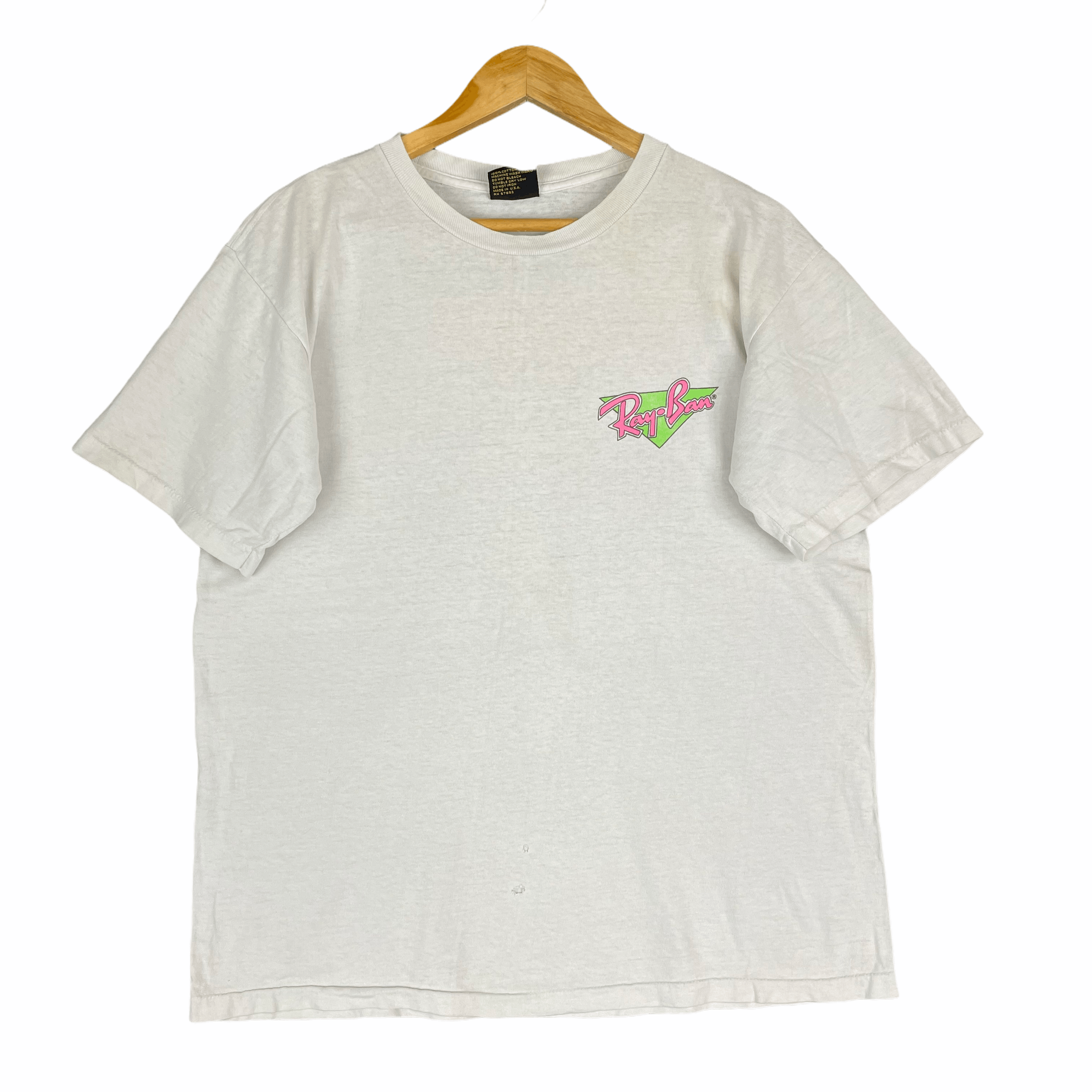 RayBan Vintage 90s RAY BAN SUNGLASSES USA White T Shirt Size US L / EU 52-54 / 3 - 2 Thumbnail