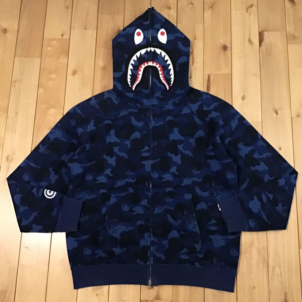 image of Mook Limited Fire Camo Shark Full Zip Hoodie Bape Ape in Blue Camo, Men's (Size Small)